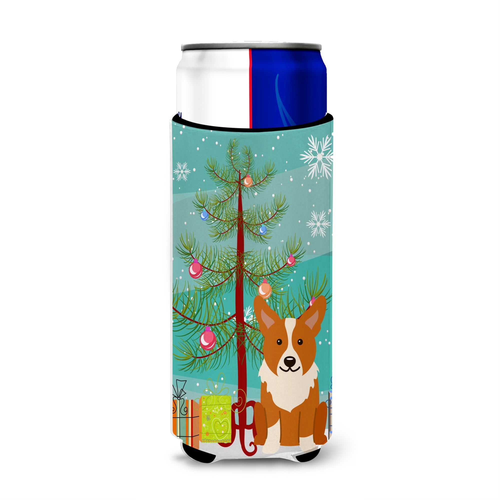 Caroline'S Treasures Bb4225Muk Merry Christmas Tree Corgi Michelob Ultra Hugger For Slim Cans, Multicolor