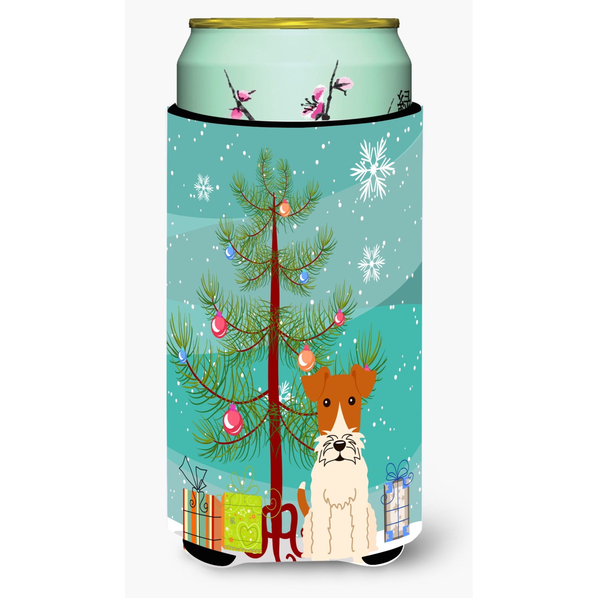Caroline'S Treasures Merry Christmas Tree Wire Fox Terrier Tall Boy Beverage Insulator Hugger Bb4226Tbc, Multicolor