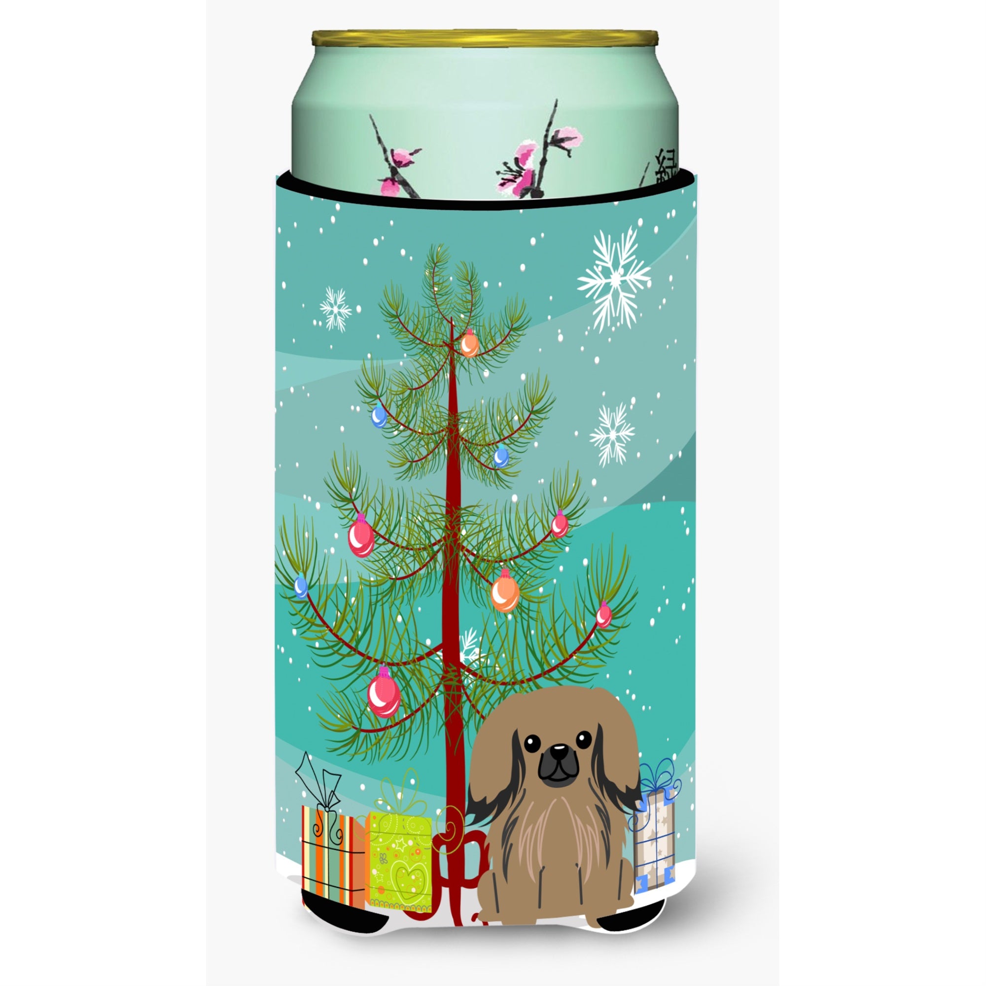 Caroline'S Treasures Merry Christmas Tree Pekingnese Tan Tall Boy Beverage Insulator Hugger Bb4227Tbc, Multicolor