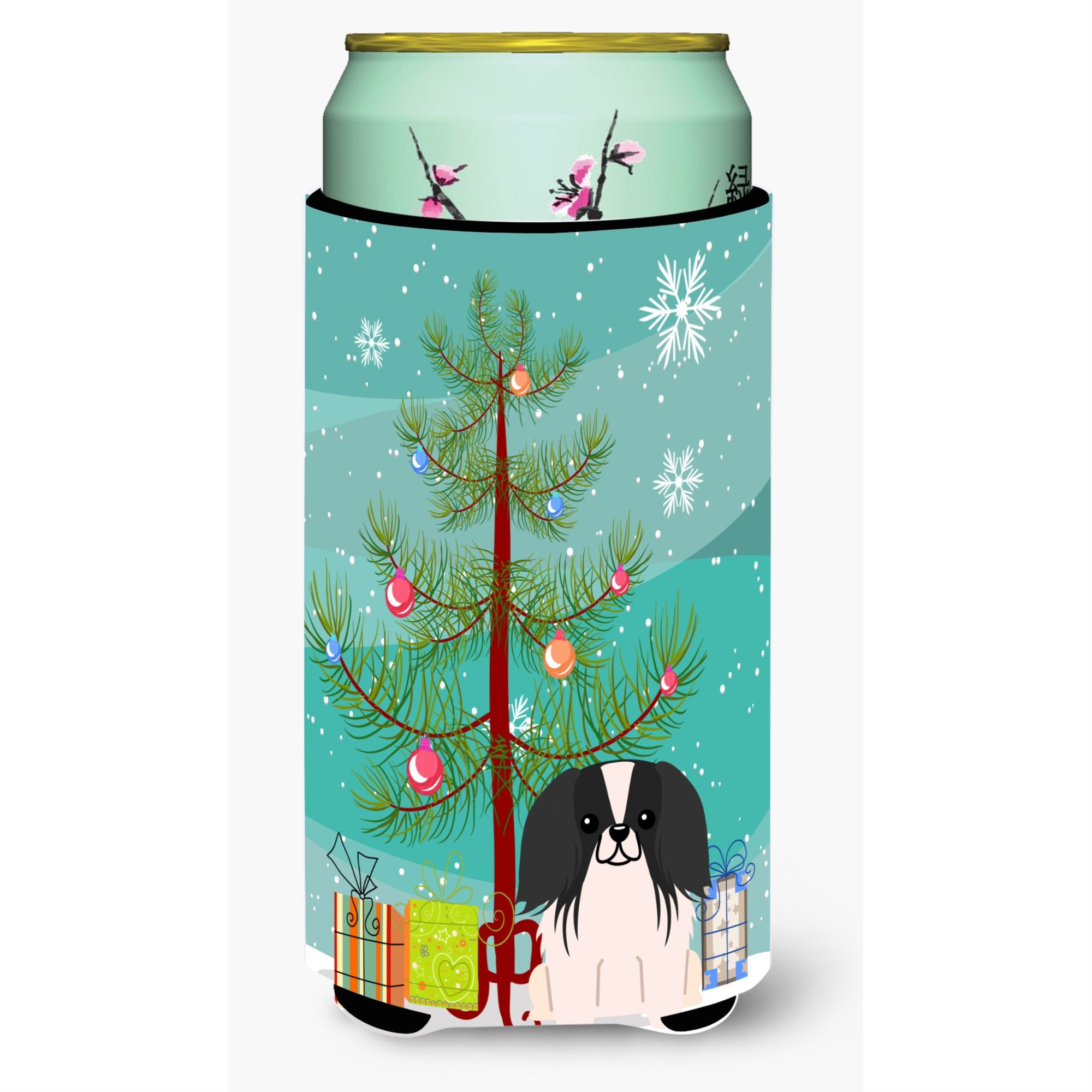 Caroline'S Treasures Merry Christmas Tree Pekingnese Black White Tall Boy Beverage Insulator Hugger Bb4230Tbc, Multicolor