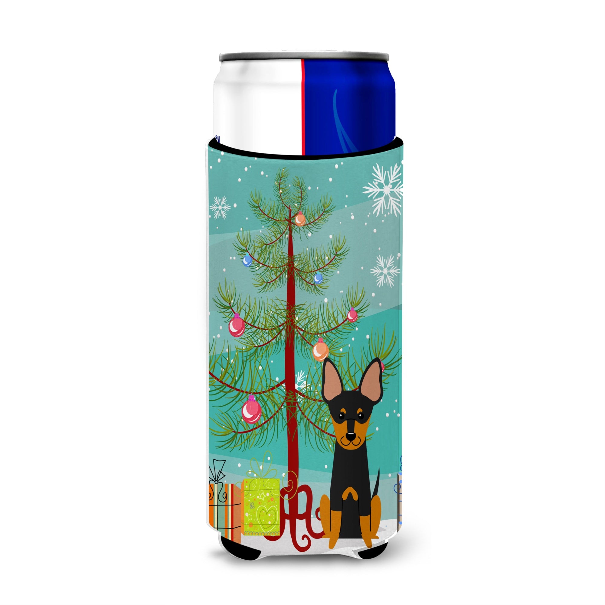 Caroline'S Treasures Bb4234Muk Merry Christmas Tree English Toy Terrier Michelob Ultra Hugger For Slim Cans, Multicolor