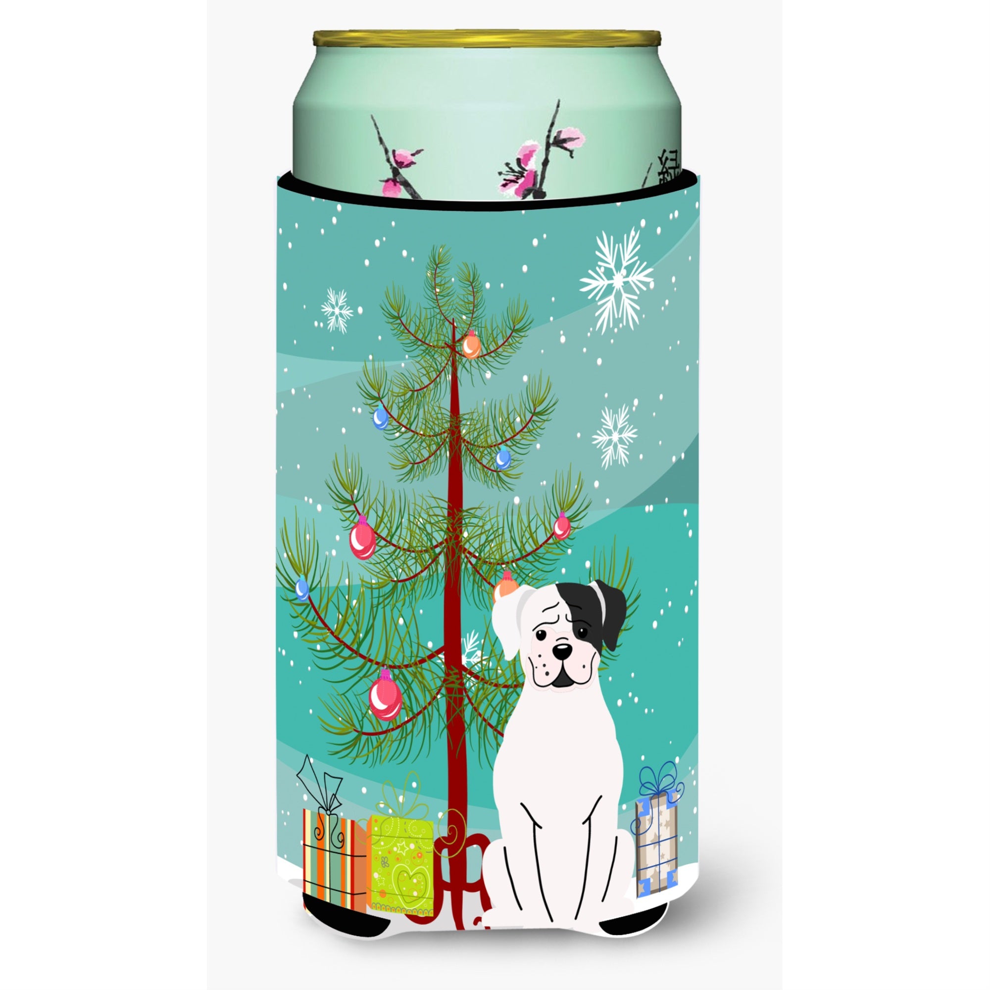 Caroline'S Treasures Merry Christmas Tree White Boxer Cooper Tall Boy Beverage Insulator Hugger Bb4239Tbc, Multicolor