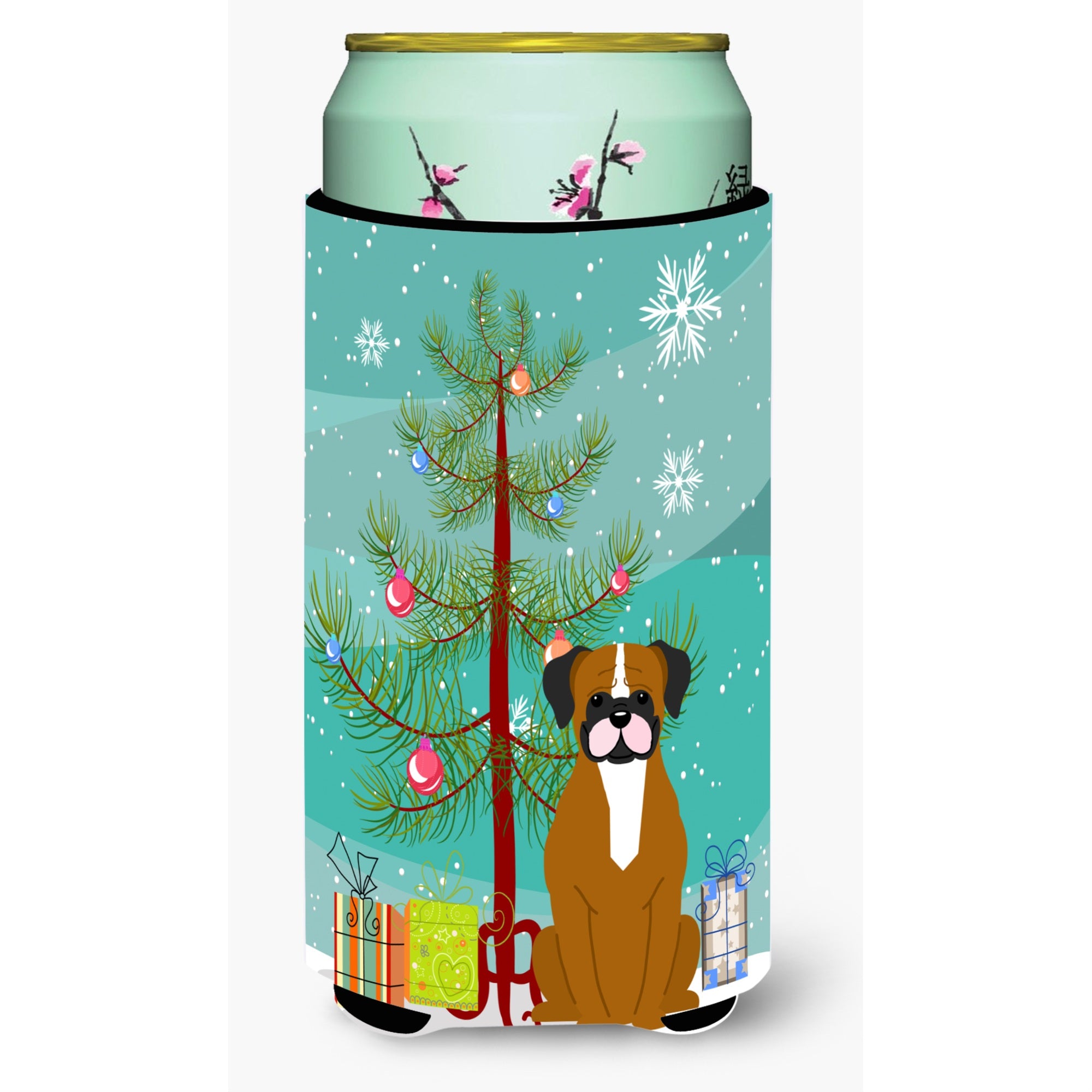 Caroline'S Treasures Merry Christmas Tree Flashy Fawn Boxer Tall Boy Beverage Insulator Hugger Bb4241Tbc, Multicolor