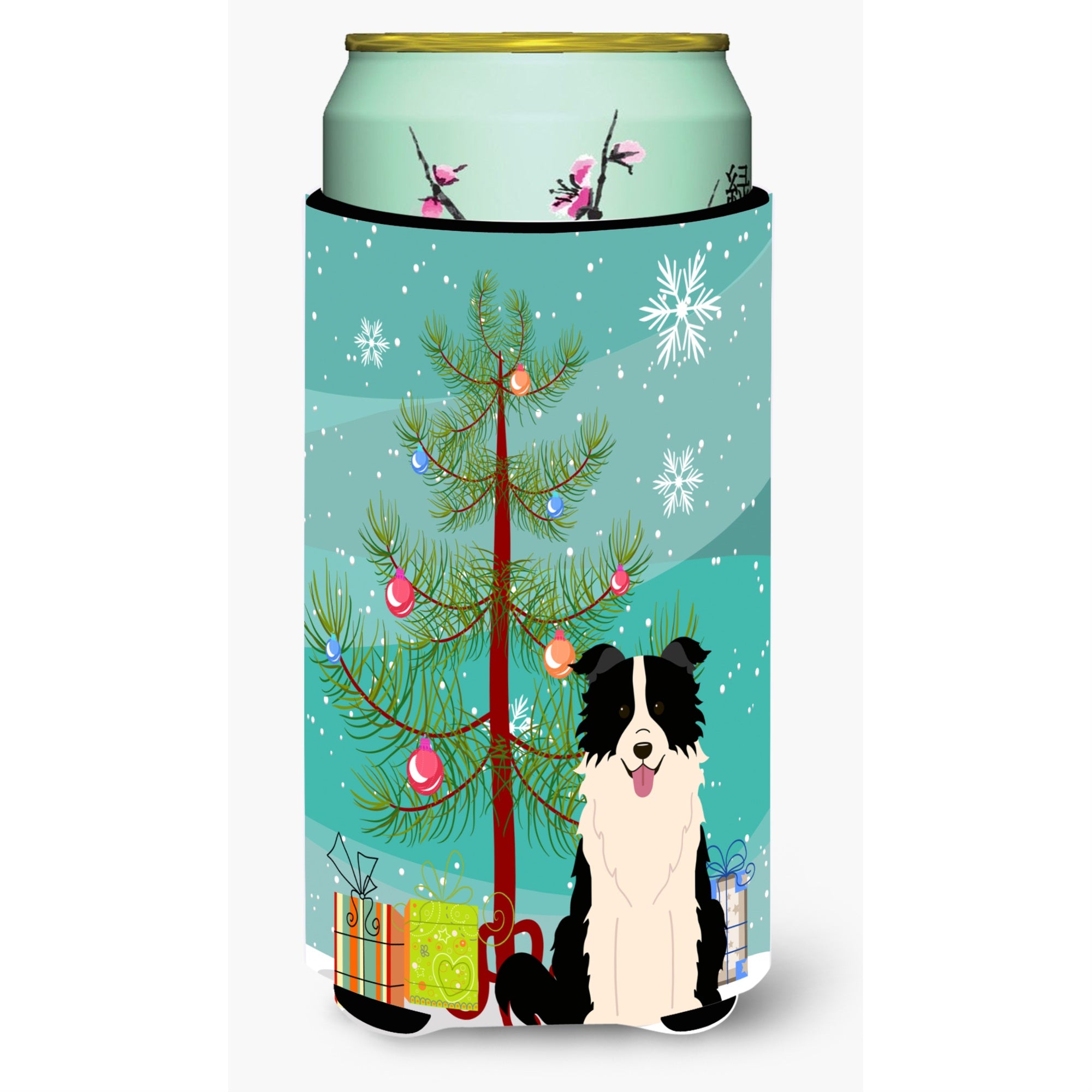 Caroline'S Treasures Merry Christmas Tree Border Collie Black White Tall Boy Beverage Insulator Hugger Bb4243Tbc, Multicolor