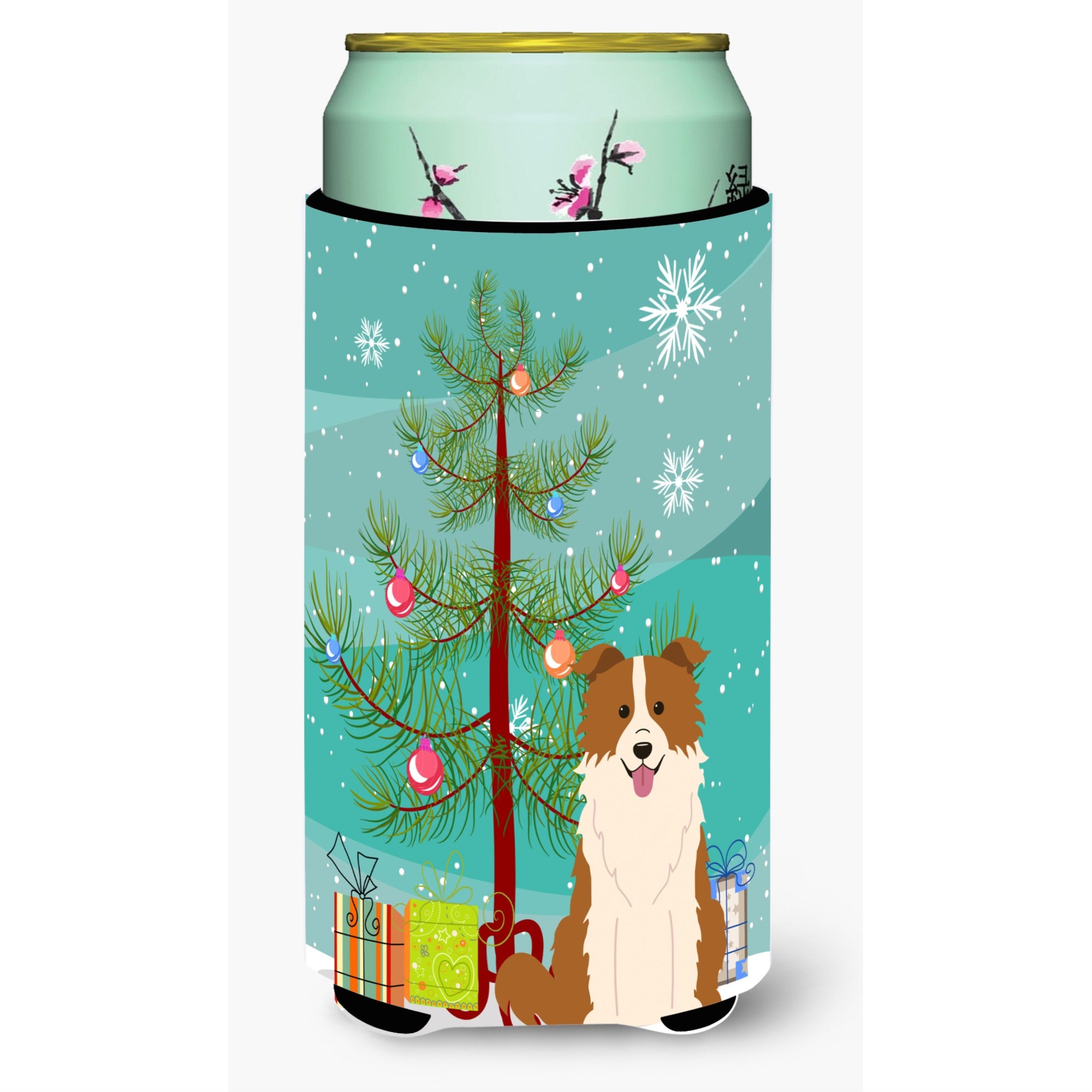 Caroline'S Treasures Merry Christmas Tree Border Collie Red White Tall Boy Beverage Insulator Hugger Bb4244Tbc, Multicolor