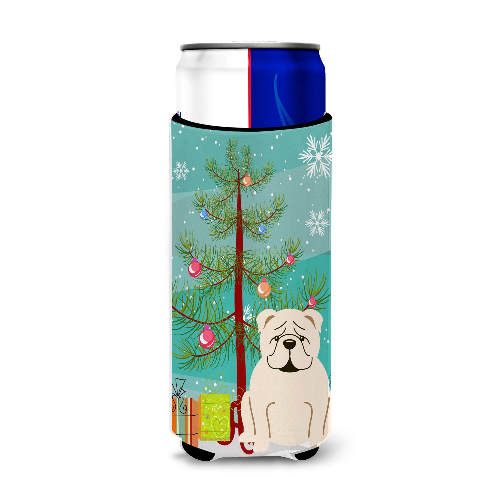 Caroline'S Treasures Bb4248Muk Merry Christmas Tree English Bulldog White Michelob Ultra Hugger For Slim Cans, Multicolor