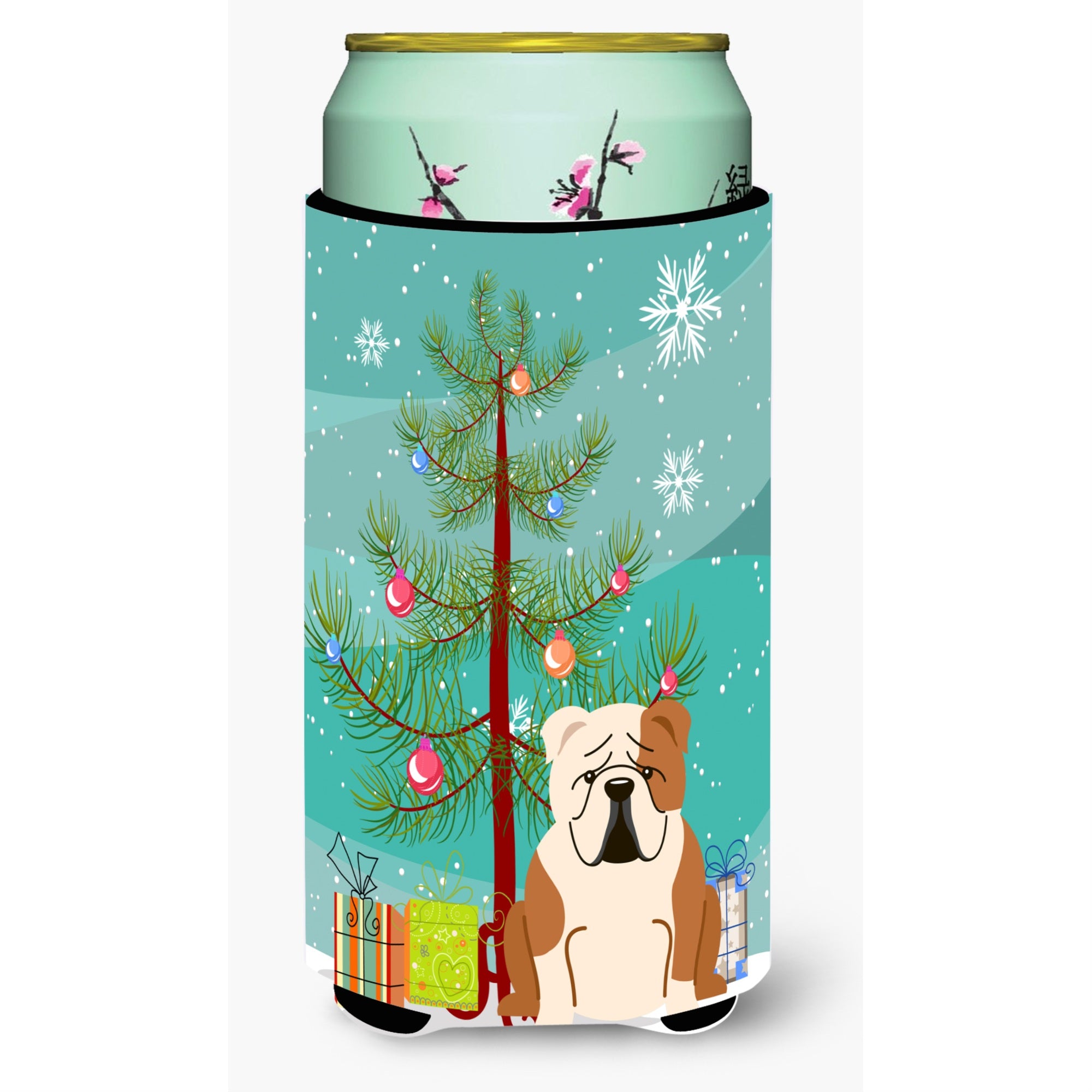 Caroline'S Treasures Merry Christmas Tree English Bulldog Fawn White Tall Boy Beverage Insulator Hugger Bb4250Tbc, Multicolor,