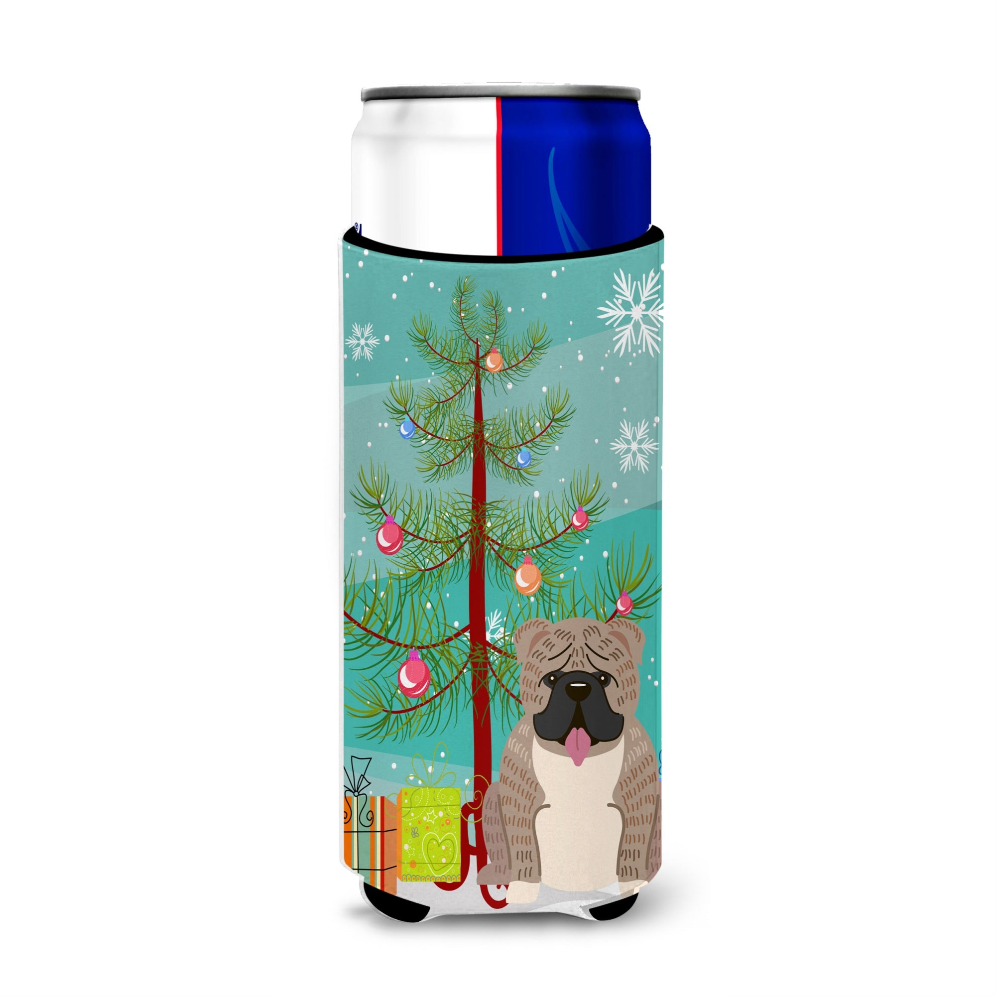 Caroline'S Treasures Bb4251Muk Merry Christmas Tree English Bulldog Grey Brindle Michelob Ultra Hugger For Slim Cans, Multicol