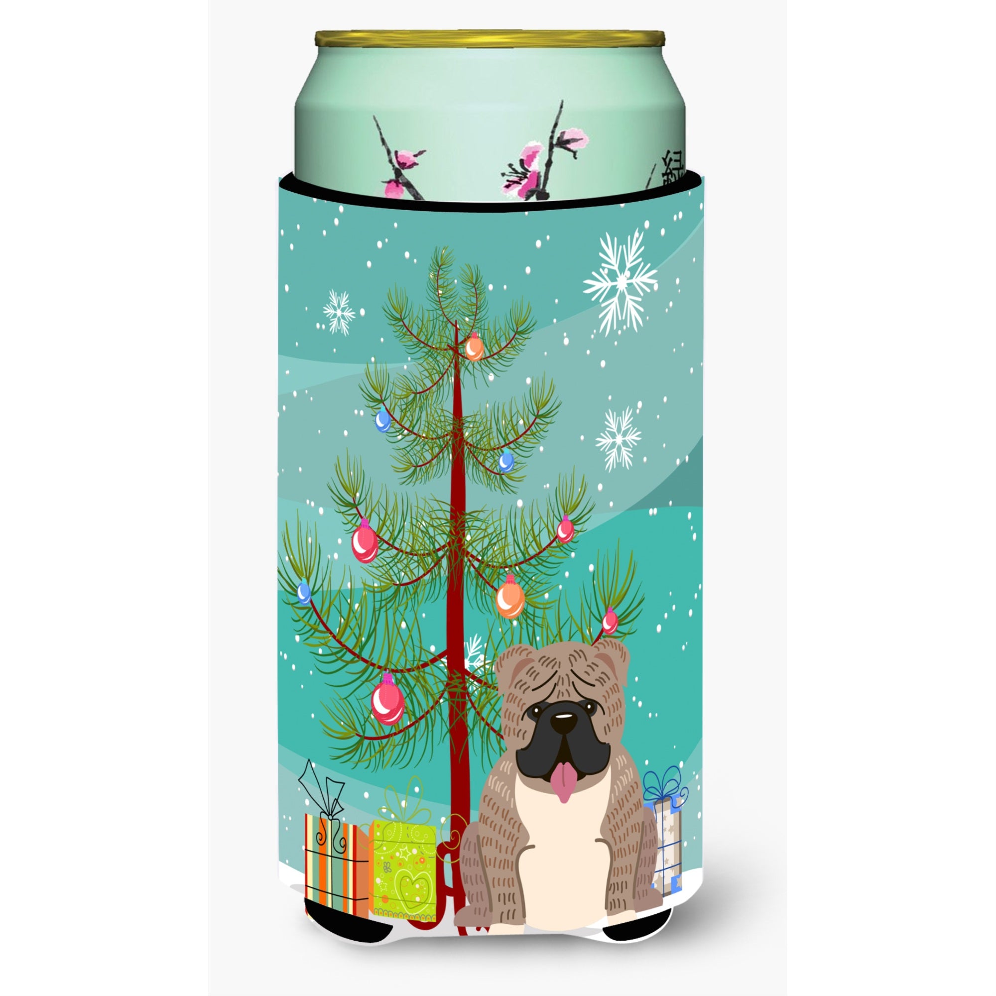 Caroline'S Treasures Merry Christmas Tree English Bulldog Grey Brindle Tall Boy Beverage Insulator Hugger Bb4251Tbc, Multicolo