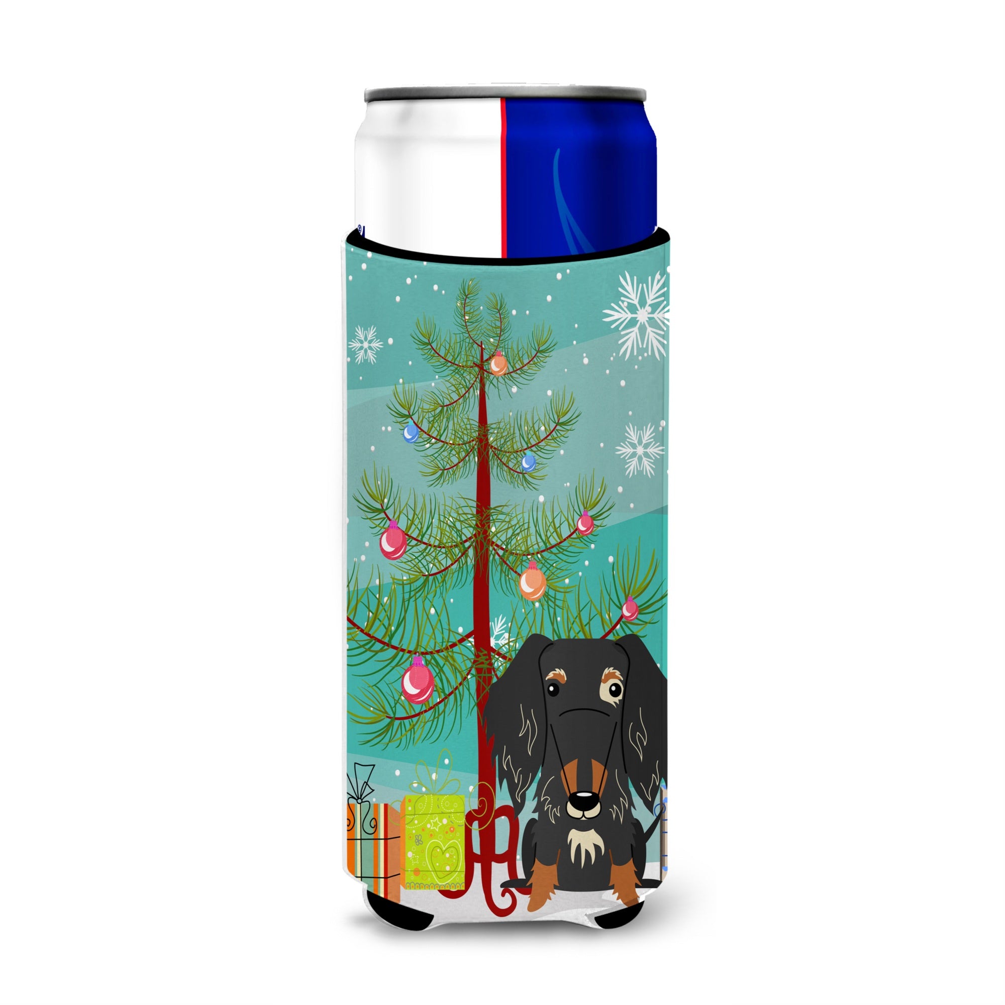 Caroline'S Treasures Bb4253Muk Merry Christmas Tree Wire Haired Dachshund Dapple Michelob Ultra Hugger For Slim Cans, Multicol