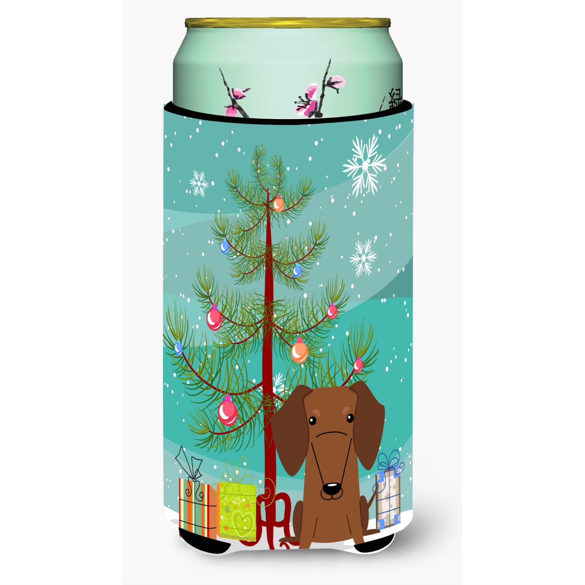 Caroline'S Treasures Merry Christmas Tree Dachshund Red Brown Tall Boy Beverage Insulator Hugger Bb4255Tbc, Multicolor
