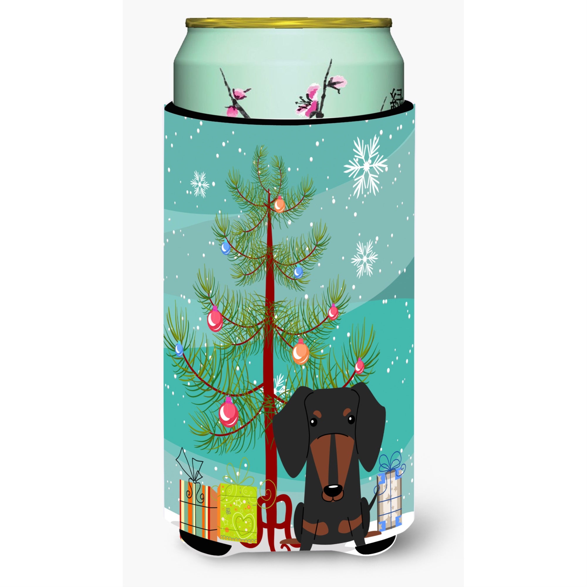 Caroline'S Treasures Merry Christmas Tree Dachshund Black Tan Tall Boy Beverage Insulator Hugger Bb4257Tbc, Multicolor
