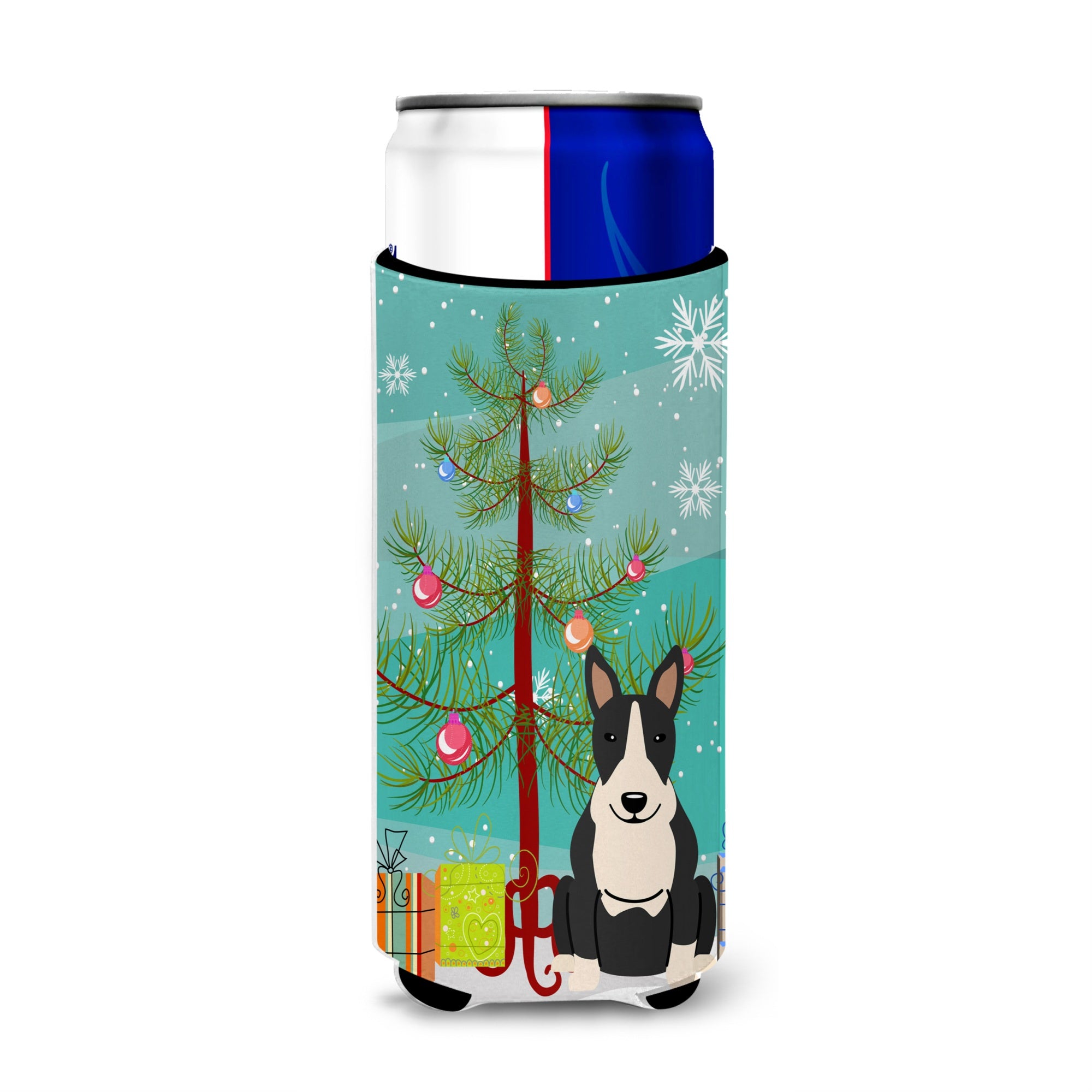 Caroline'S Treasures Bb4258Muk Merry Christmas Tree Bull Terrier Black White Michelob Ultra Hugger For Slim Cans, Multicolor