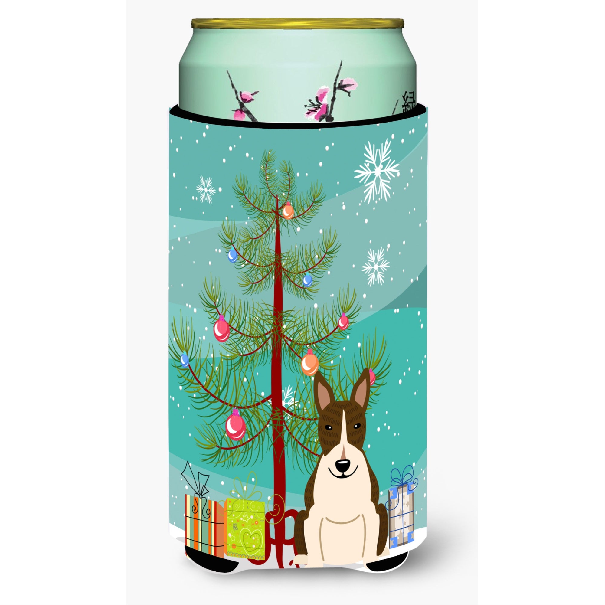 Caroline'S Treasures Merry Christmas Tree Bull Terrier Dark Brindle Tall Boy Beverage Insulator Hugger Bb4261Tbc, Multicolor
