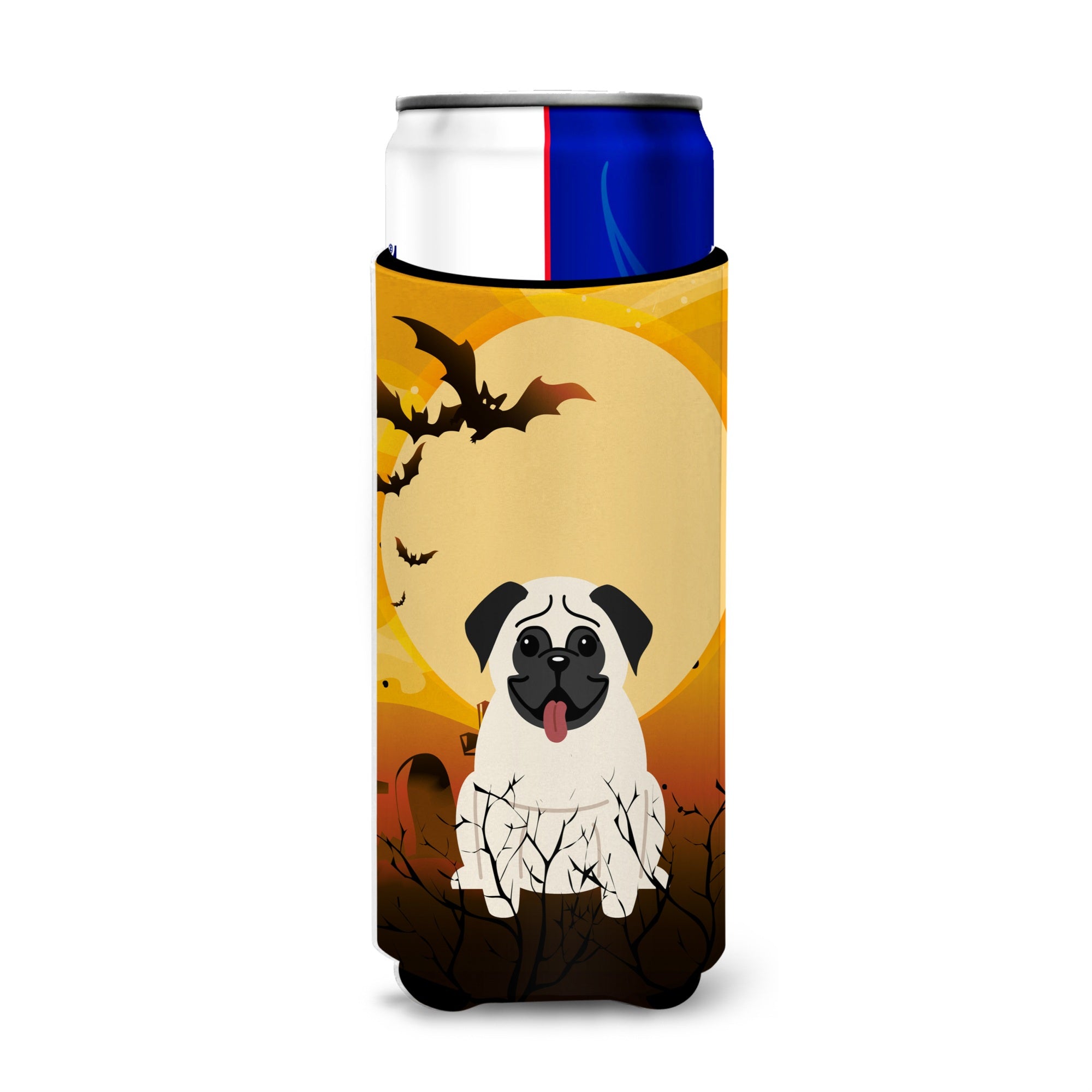 Caroline'S Treasures Bb4270Muk Halloween Pug Cream Michelob Ultra Hugger For Slim Cans, Multicolor