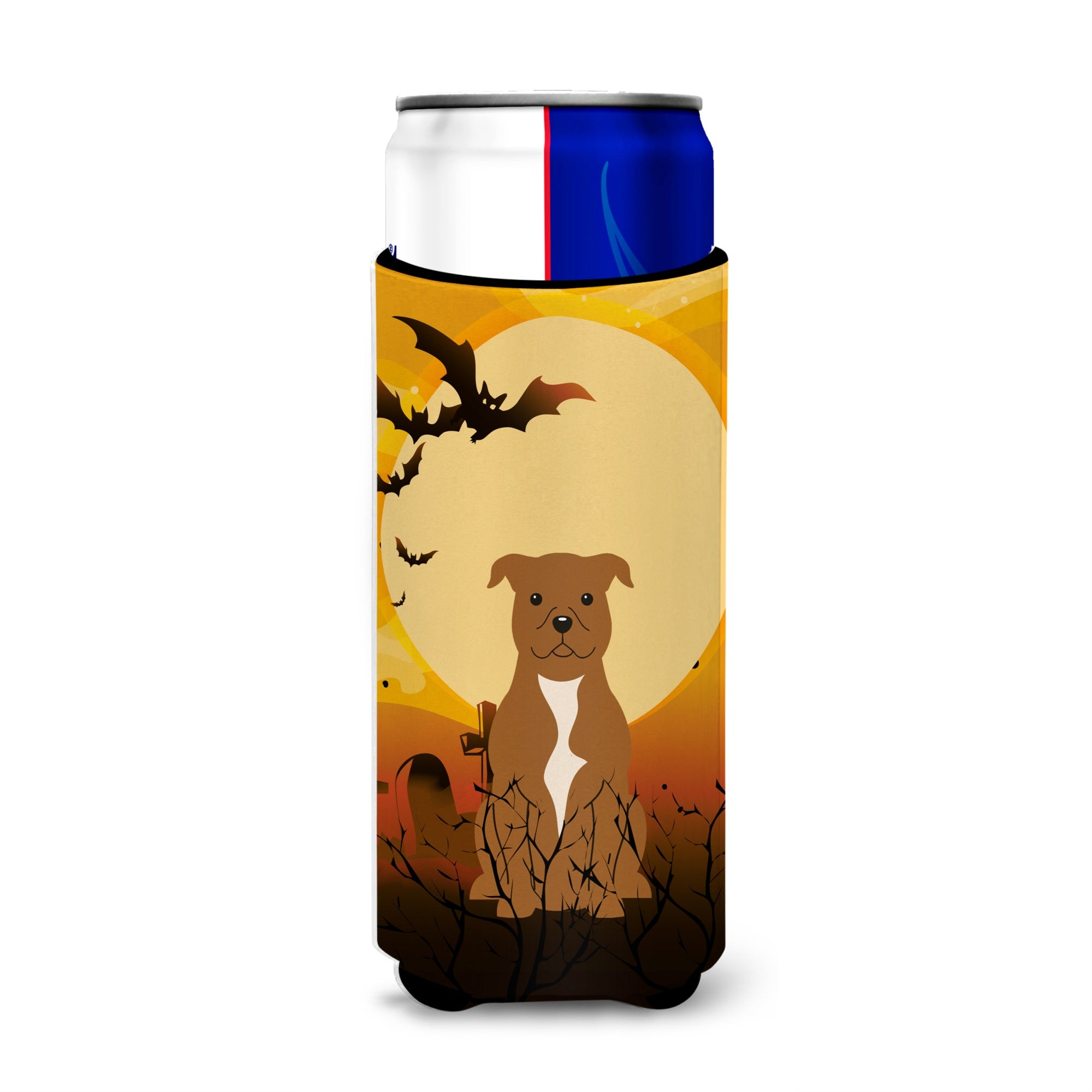 Caroline'S Treasures Bb4313Muk Halloween Staffordshire Bull Terrier Brown Michelob Ultra Hugger For Slim Cans, Multicolor