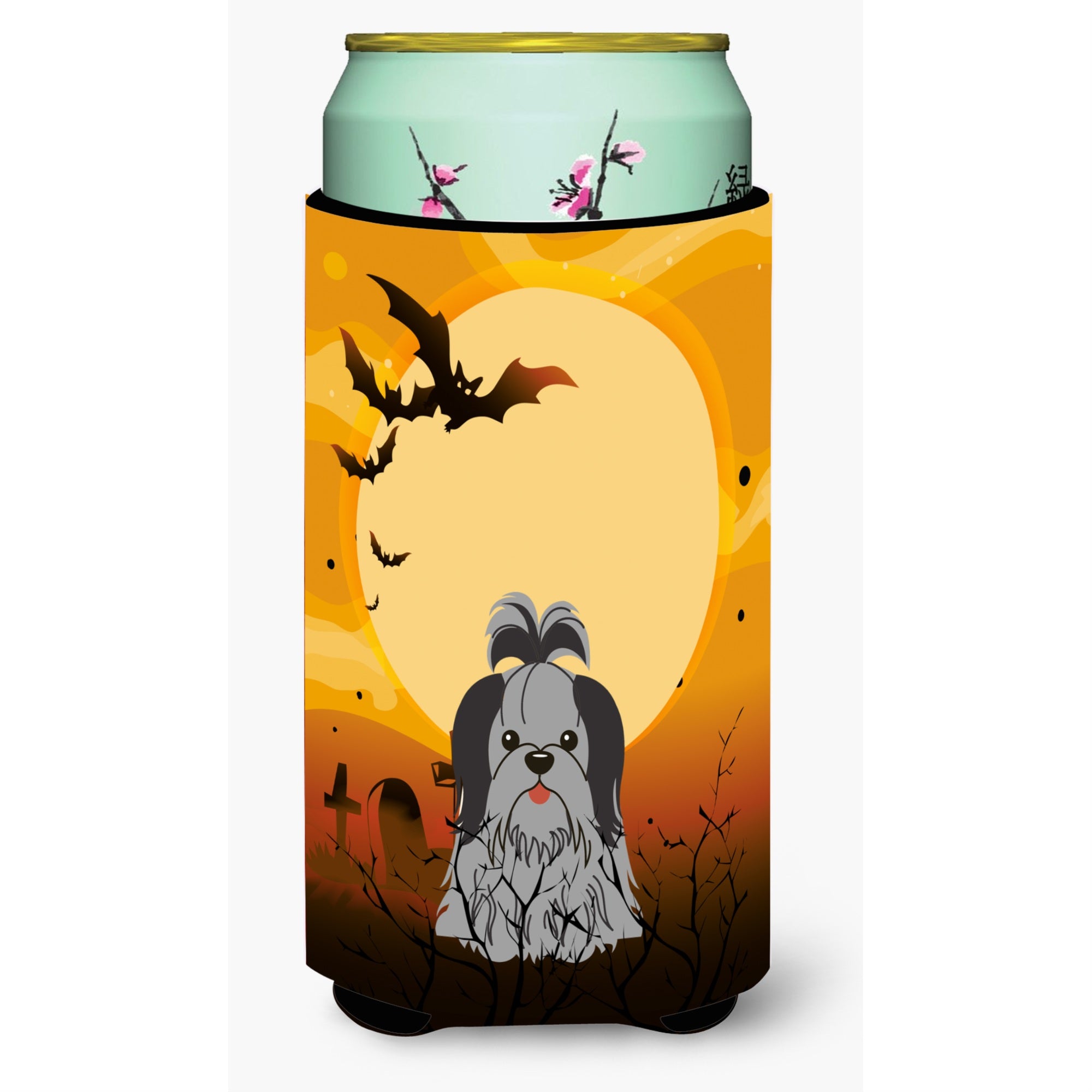 Caroline'S Treasures Halloween Shih Tzu Black Silver Tall Boy Beverage Insulator Hugger Bb4355Tbc, Multicolor