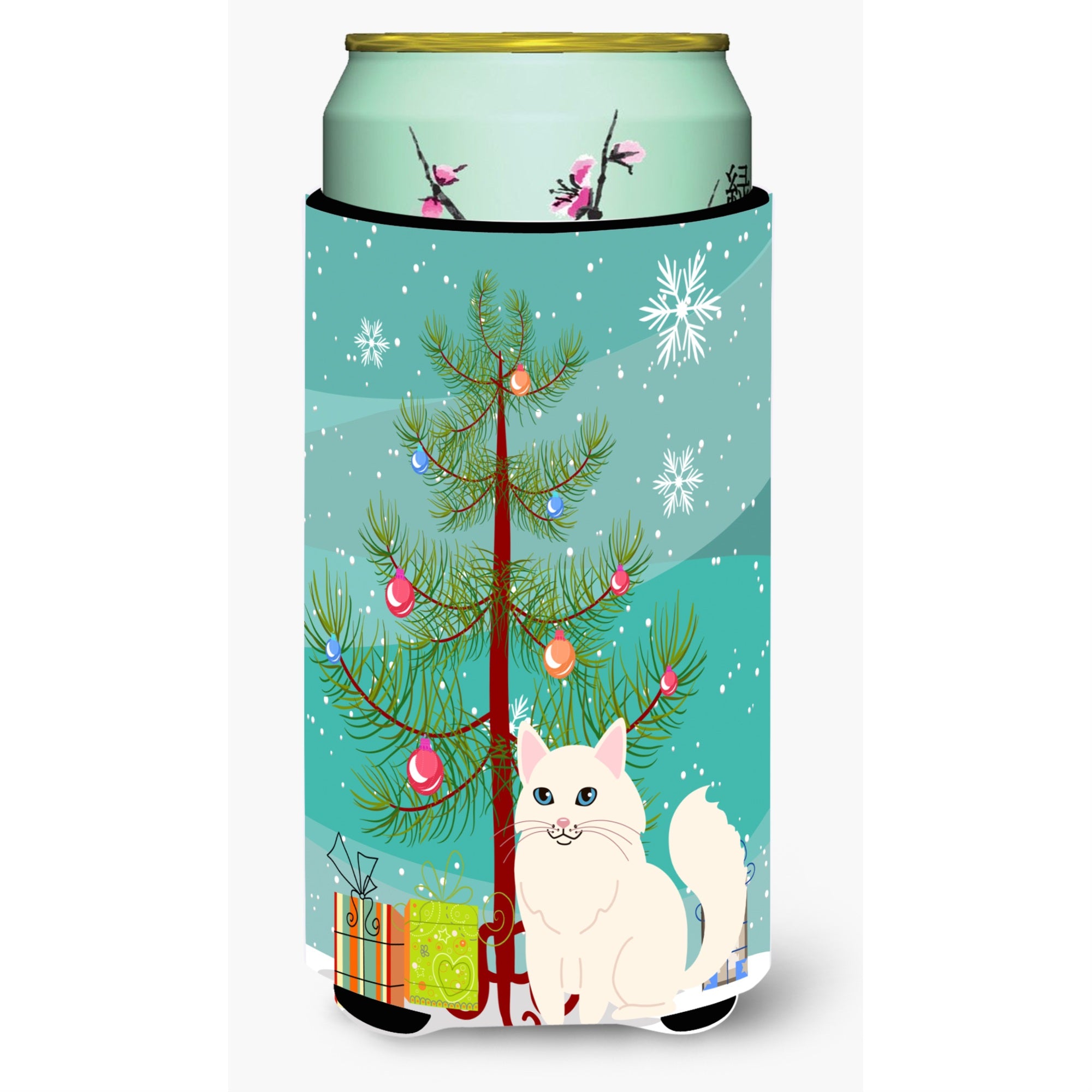 Caroline'S Treasures Turkish Angora Cat Merry Christmas Tree Tall Boy Beverage Insulator Hugger, Multicolor