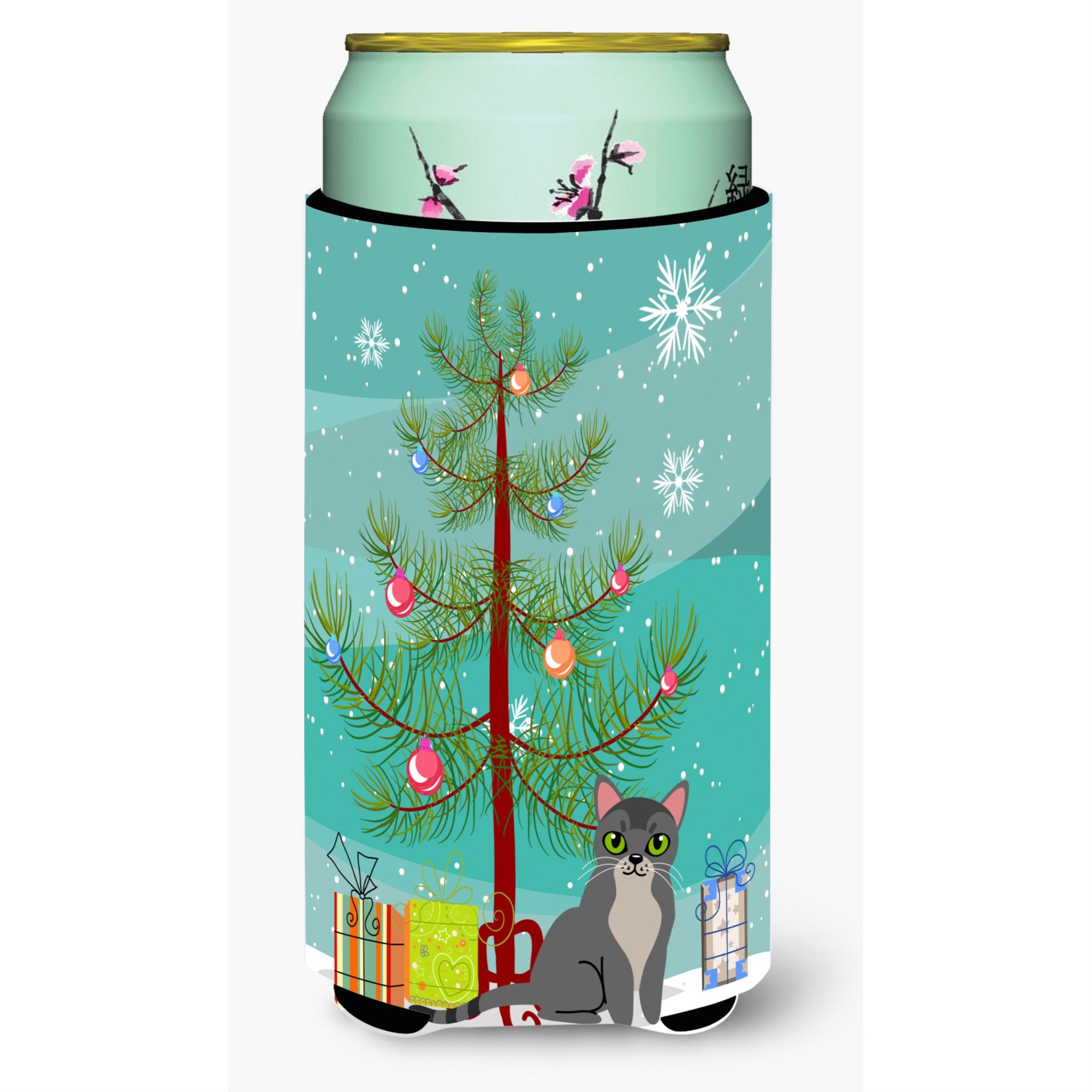 Caroline'S Treasures Asian Cat Merry Christmas Tree Tall Boy Beverage Insulator Hugger, Multicolor