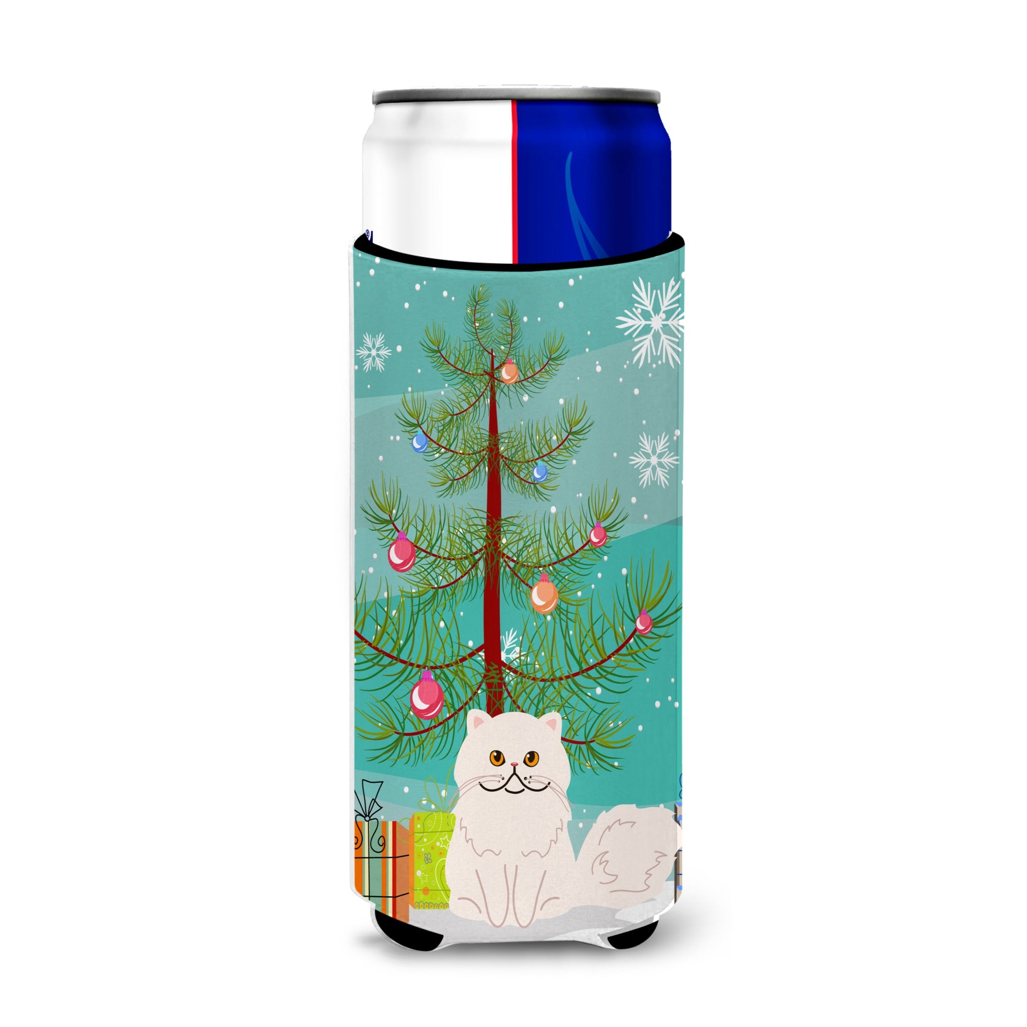 Caroline'S Treasures Persian Cat Merry Christmas Tree Michelob Ultra Hugger For Slim Cans, Slim Can, Multicolor