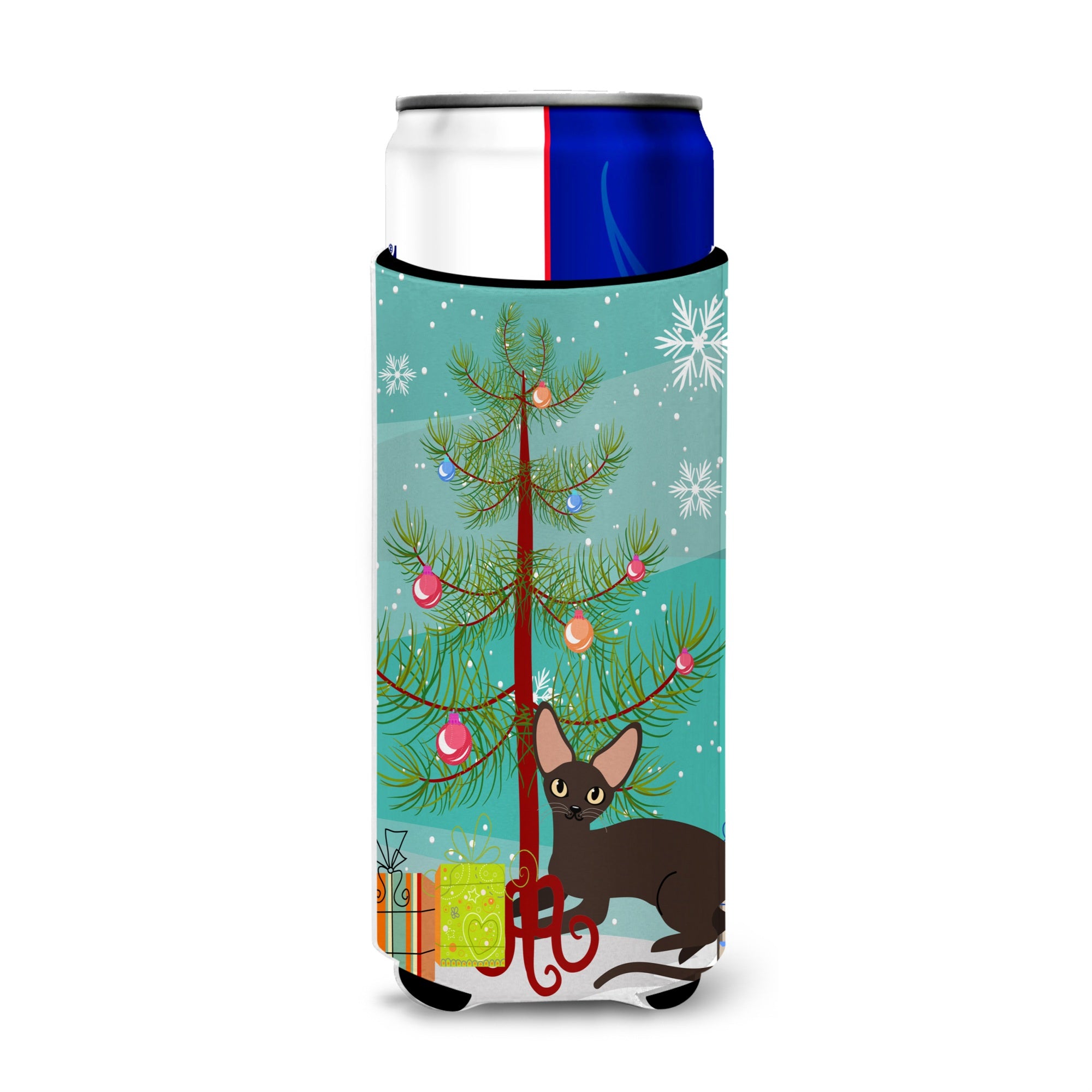 Caroline'S Treasures Peterbald Cat Merry Christmas Tree Michelob Ultra Hugger For Slim Cans, Slim Can, Multicolor