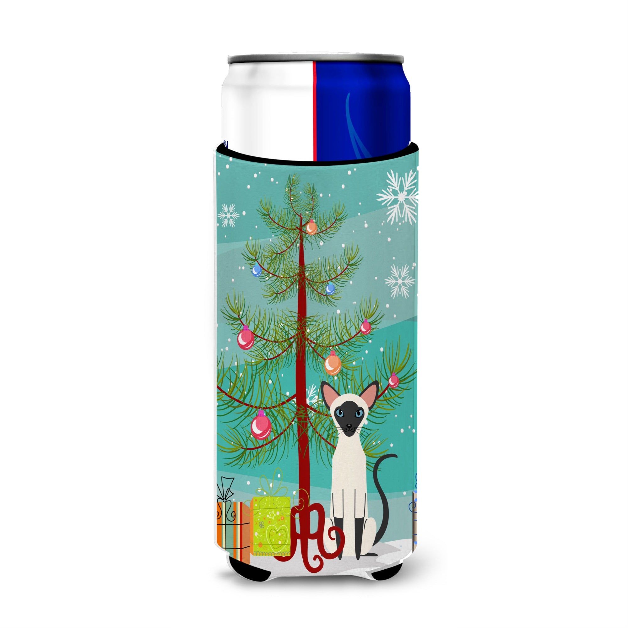Caroline'S Treasures Siamese Cat Merry Christmas Tree Michelob Ultra Hugger For Slim Cans, Slim Can, Multicolor