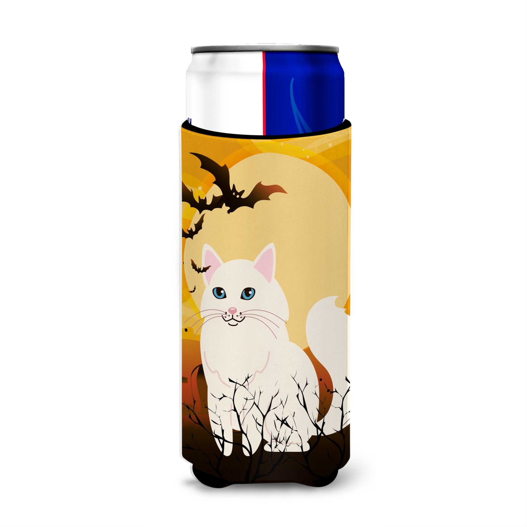 Caroline'S Treasures Halloween Turkish Angora Cat Michelob Ultra Hugger For Slim Cans, Slim Can, Multicolor