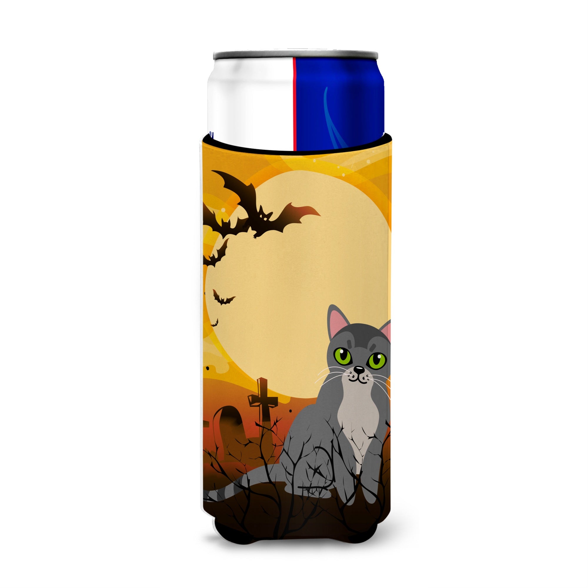 Caroline'S Treasures Halloween Asian Cat Michelob Ultra Hugger For Slim Cans, Slim Can, Multicolor