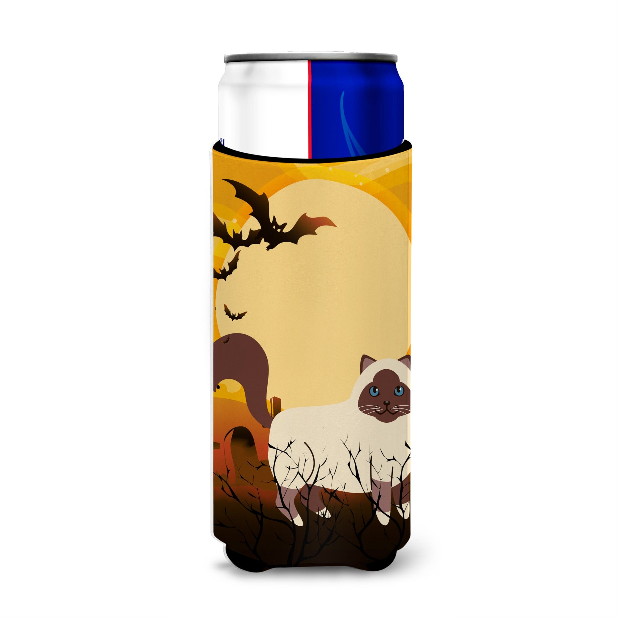Caroline'S Treasures Halloween Birman Cat Michelob Ultra Hugger For Slim Cans, Slim Can, Multicolor