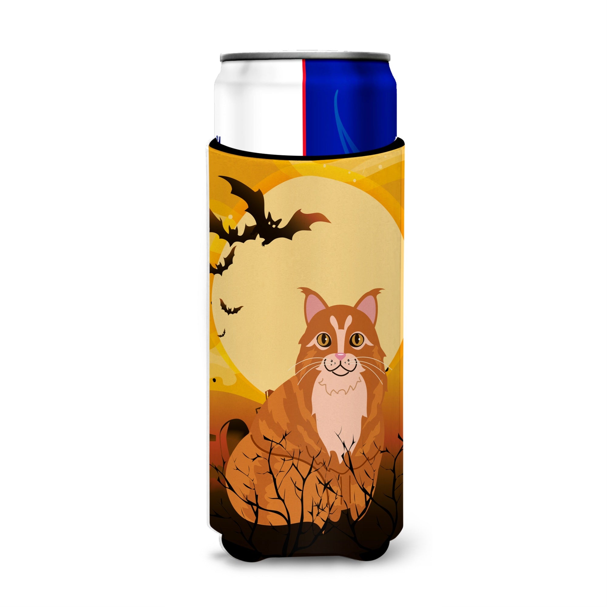 Caroline'S Treasures Halloween Maine Coon Cat Michelob Ultra Hugger For Slim Cans, Slim Can, Multicolor
