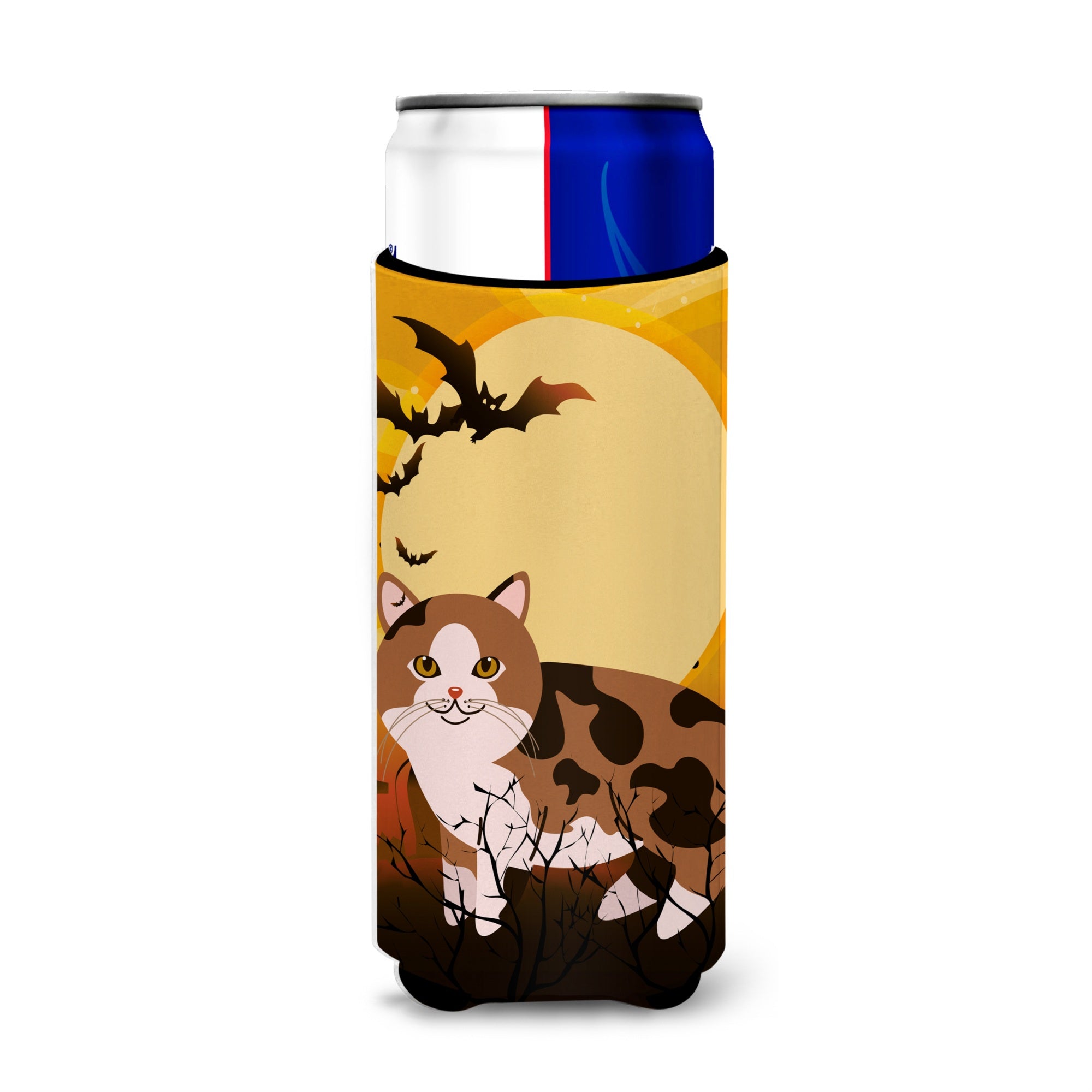 Caroline'S Treasures Halloween Manx Cat Michelob Ultra Hugger For Slim Cans, Slim Can, Multicolor