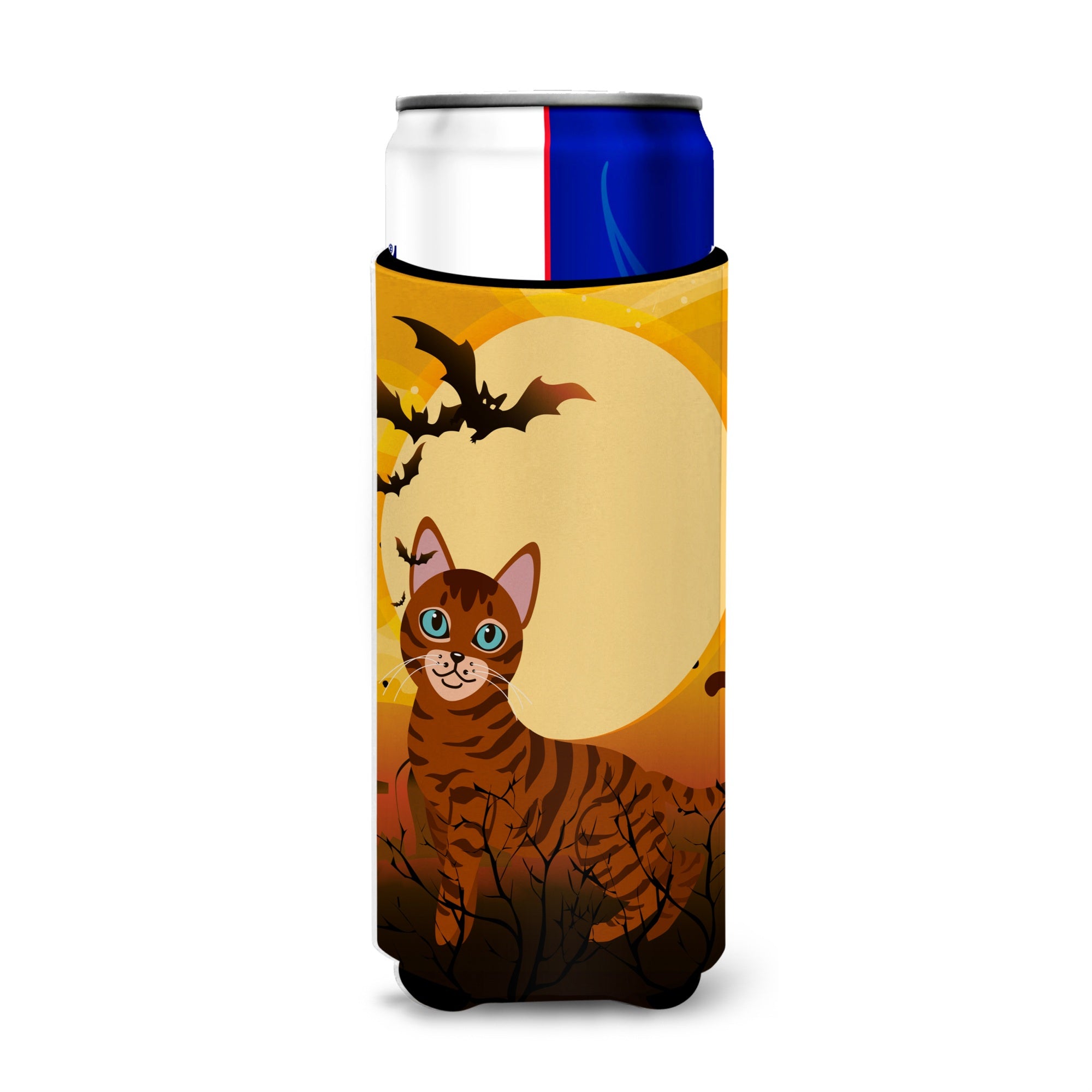 Caroline'S Treasures Halloween Toyger Cat Michelob Ultra Hugger For Slim Cans, Slim Can, Multicolor