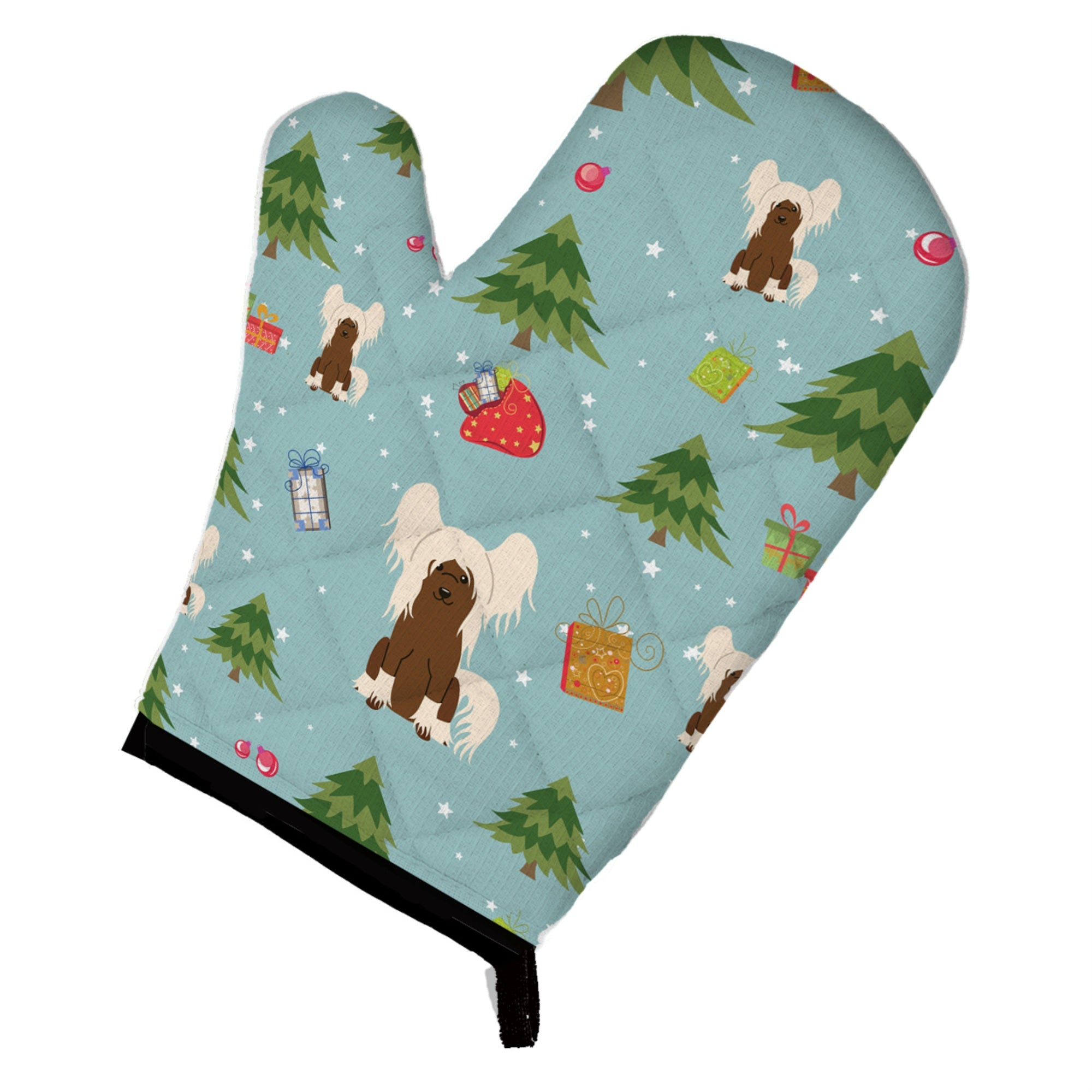 Caroline'S Treasures Bb4773Ovmt Christmas Chinese Crested Cream Oven Mitt, 12 By 8.5, Multicolor