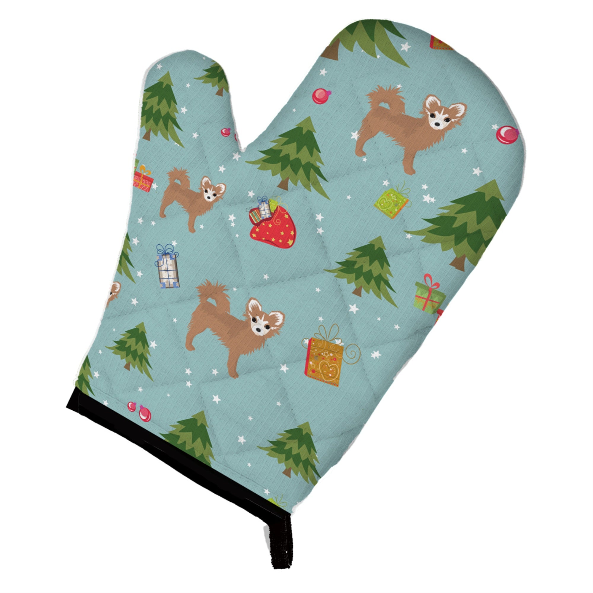 Caroline'S Treasures Bb4928Ovmt Christmas Longhair Tan White Chihuahua Oven Mitt, 12 By 8.5, Multicolor