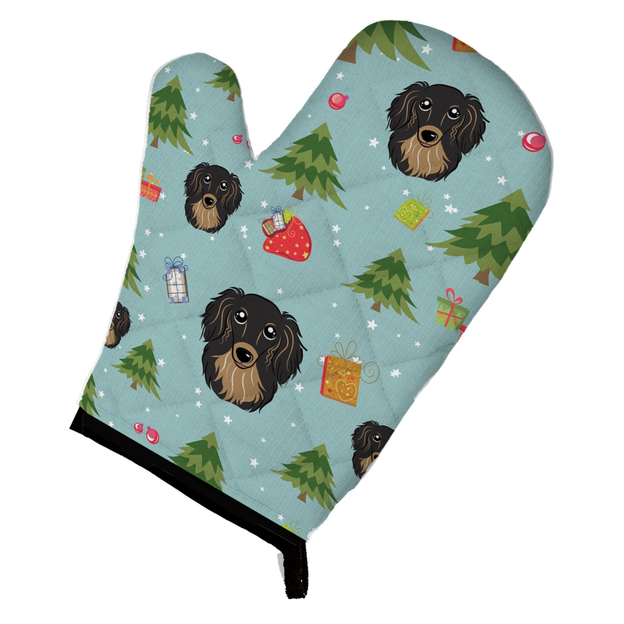 Caroline'S Treasures Bb5002Ovmt Christmas Longhair Black And Tan Dachshund Oven Mitt, 12 By 8.5, Multicolor