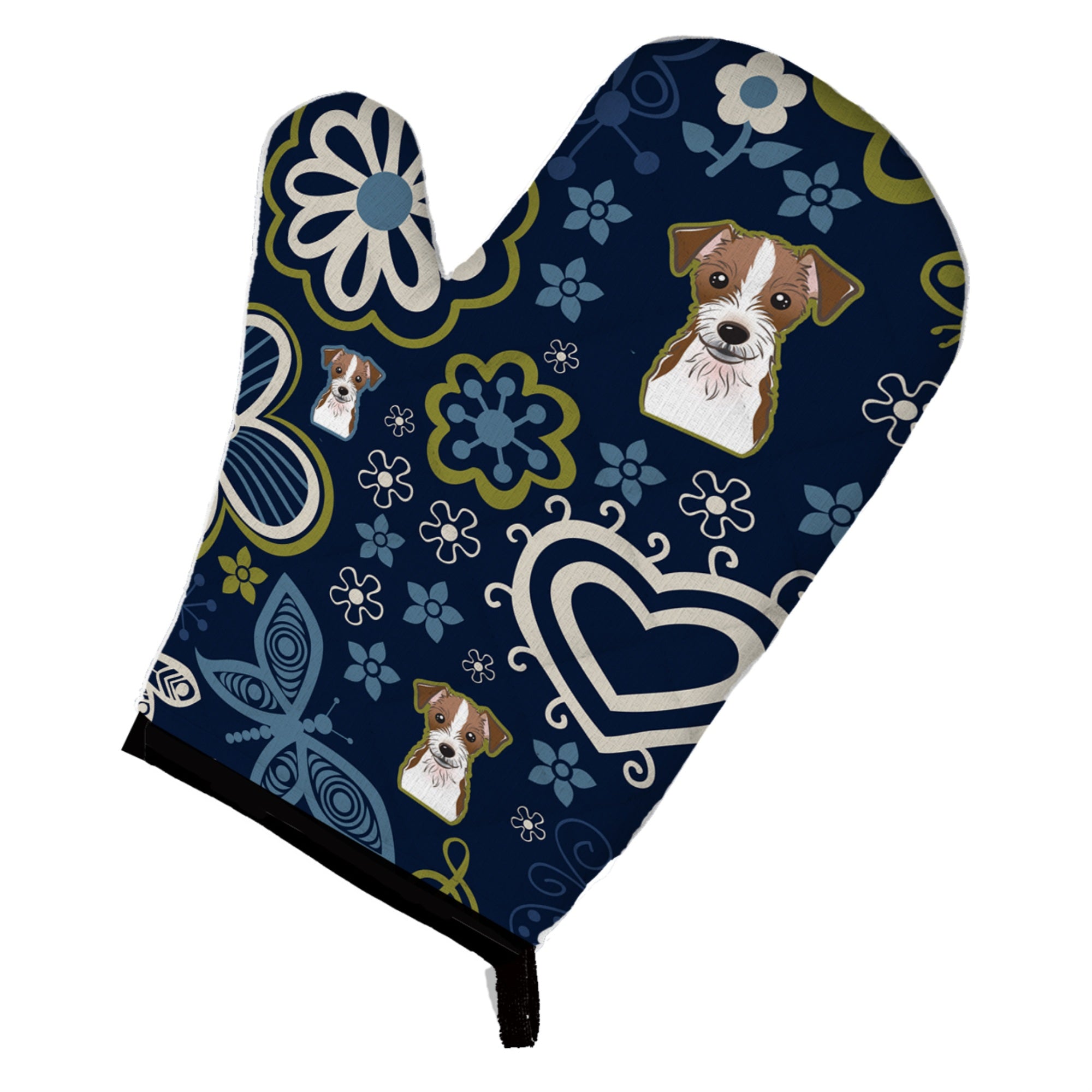 Caroline'S Treasures Blue Flowers Jack Russell Terrier, Large, Multicolor Oven Mitt