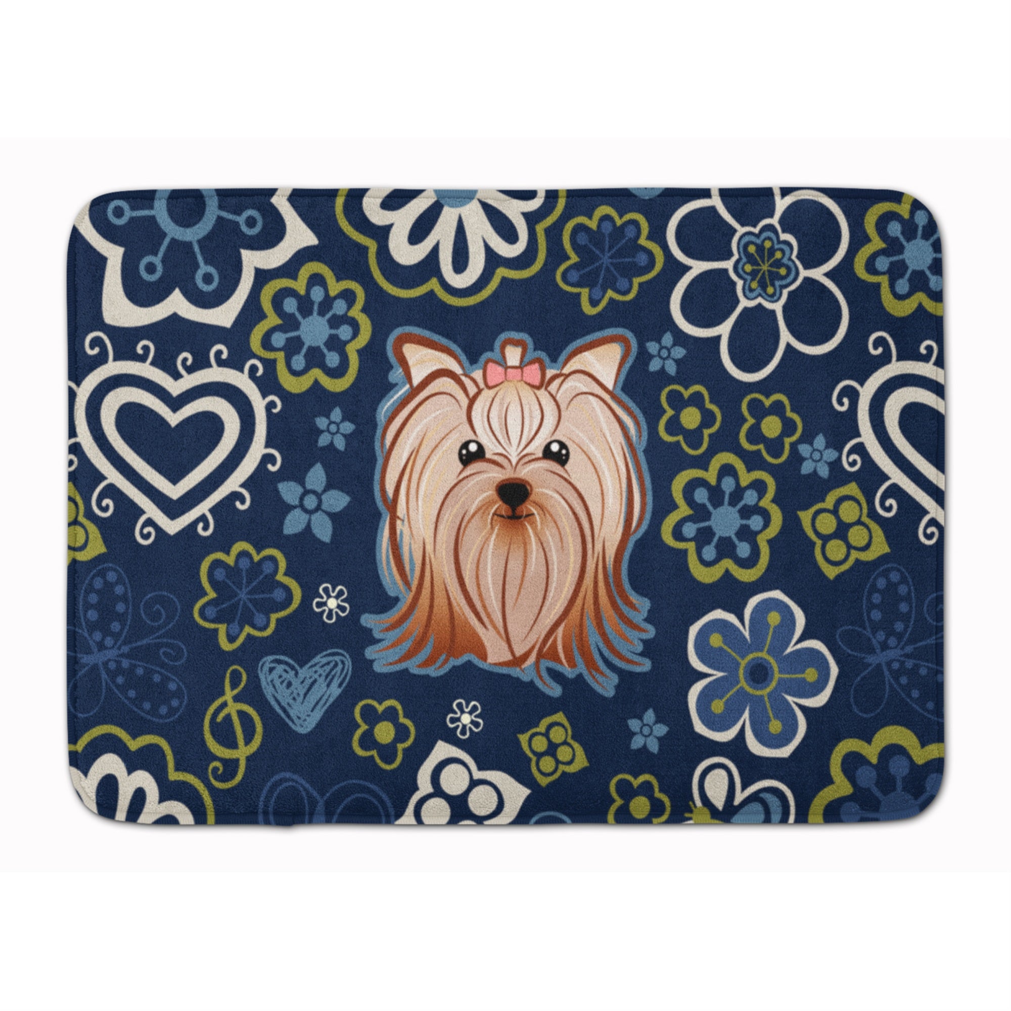 Caroline'S Treasures Blue Flowers Yorkie Yorkishire Terrier Floor Mat, 19 X 27, Multicolor
