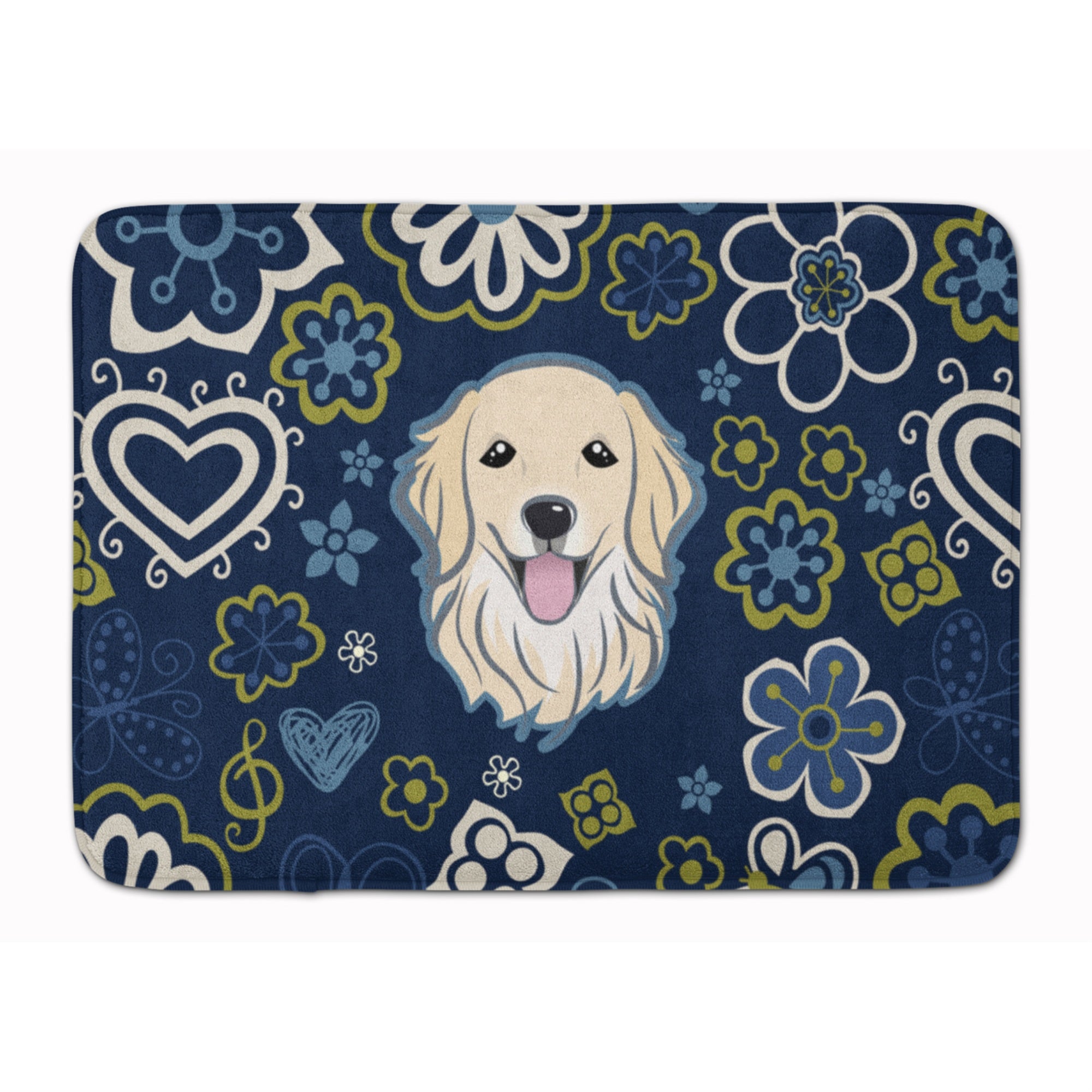 Caroline'S Treasures Blue Flowers Golden Retriever Floor Mat, 19 X 27, Multicolor