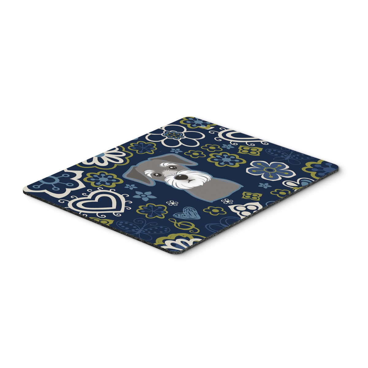 Blue Flowers Schnauzer Mouse Pad, Hot Pad Or Trivet