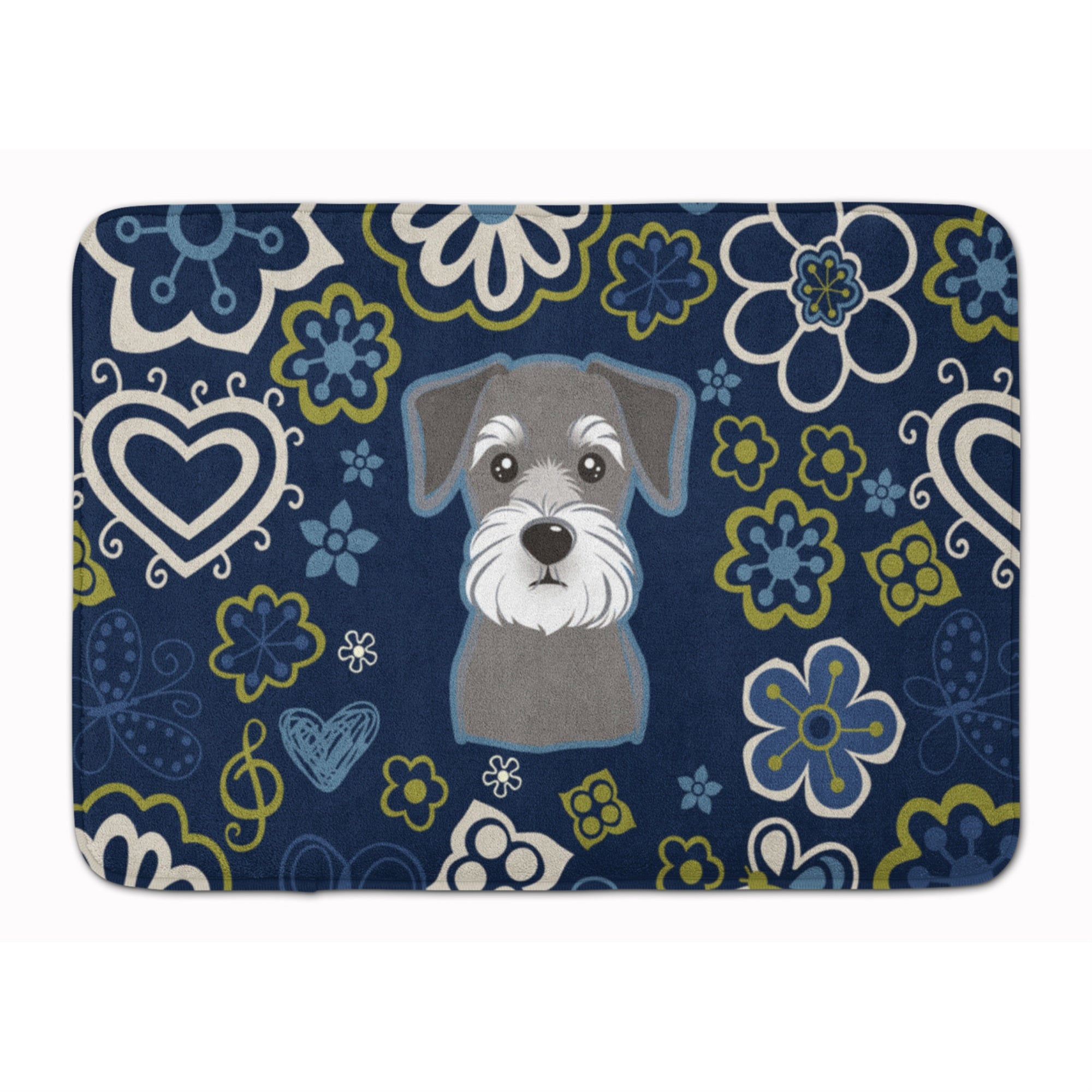 Caroline'S Treasures Blue Flowers Schnauzer Floor Mat, 19 X 27, Multicolor