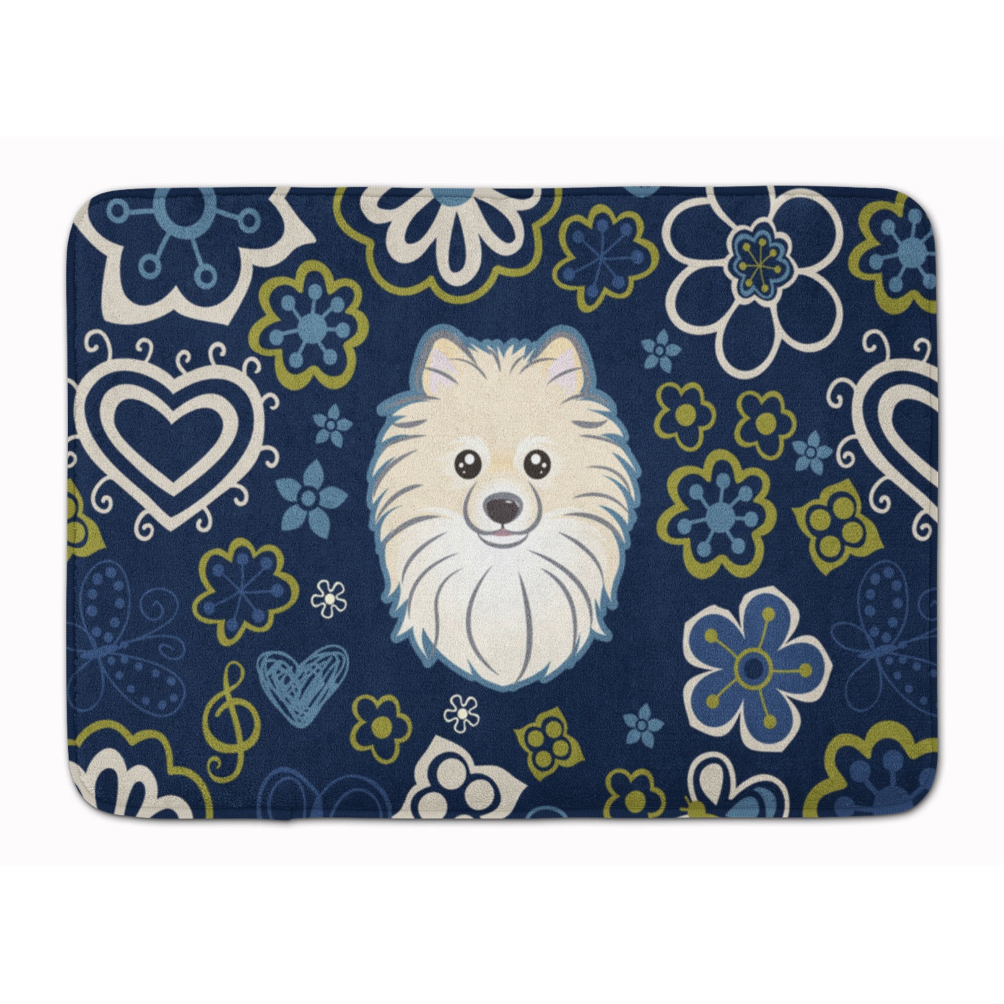 Caroline'S Treasures Blue Flowers Pomeranian Floor Mat, 19 X 27, Multicolor