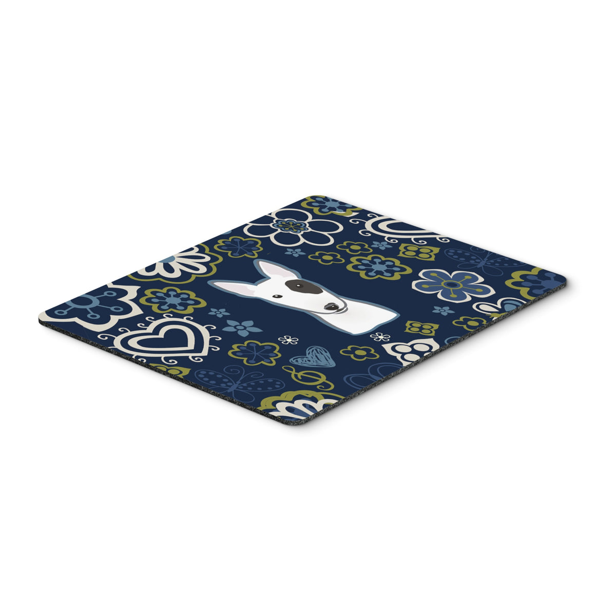 Blue Flowers Bull Terrier Mouse Pad, Hot Pad Or Trivet