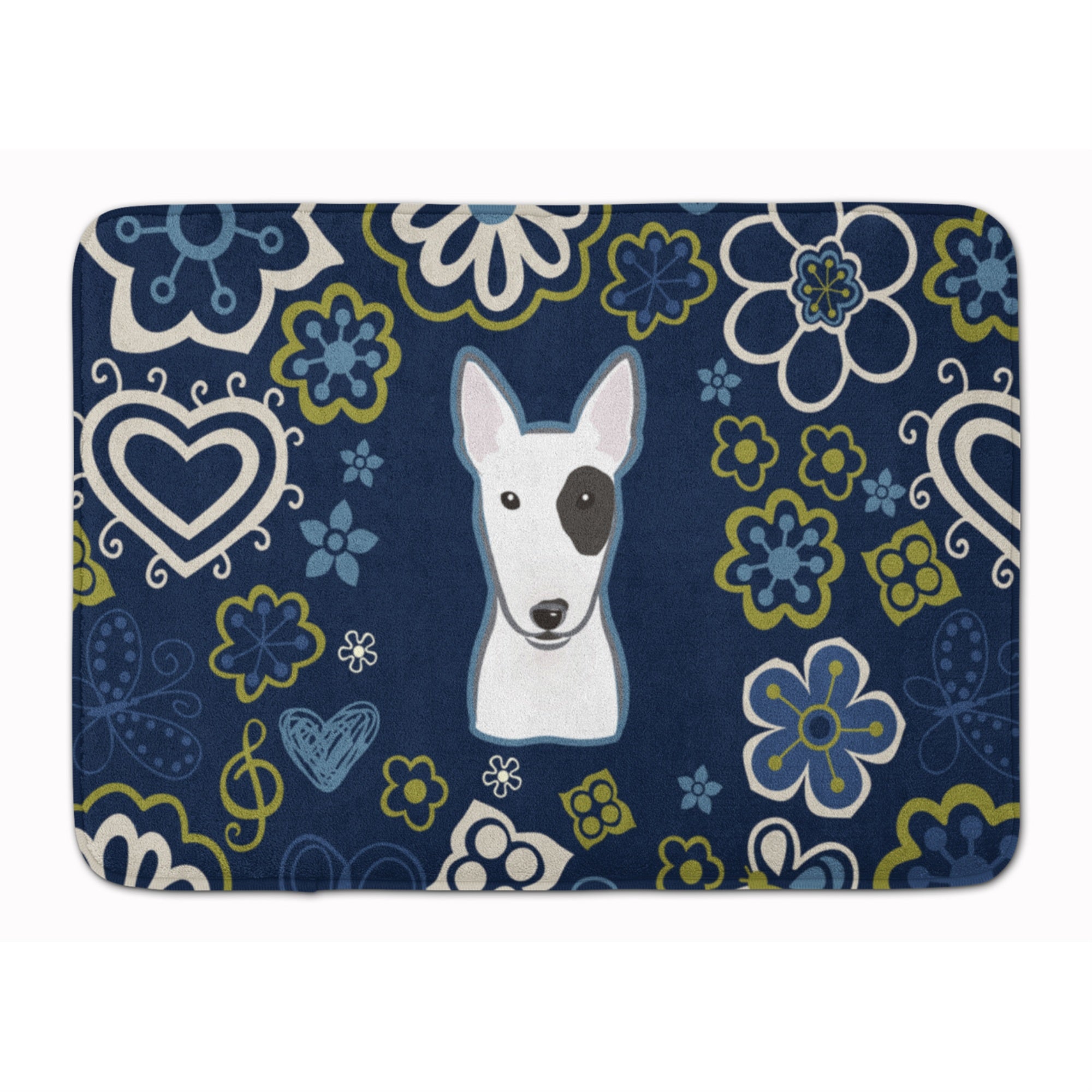 Caroline'S Treasures Blue Flowers Bull Terrier Floor Mat, 19 X 27, Multicolor