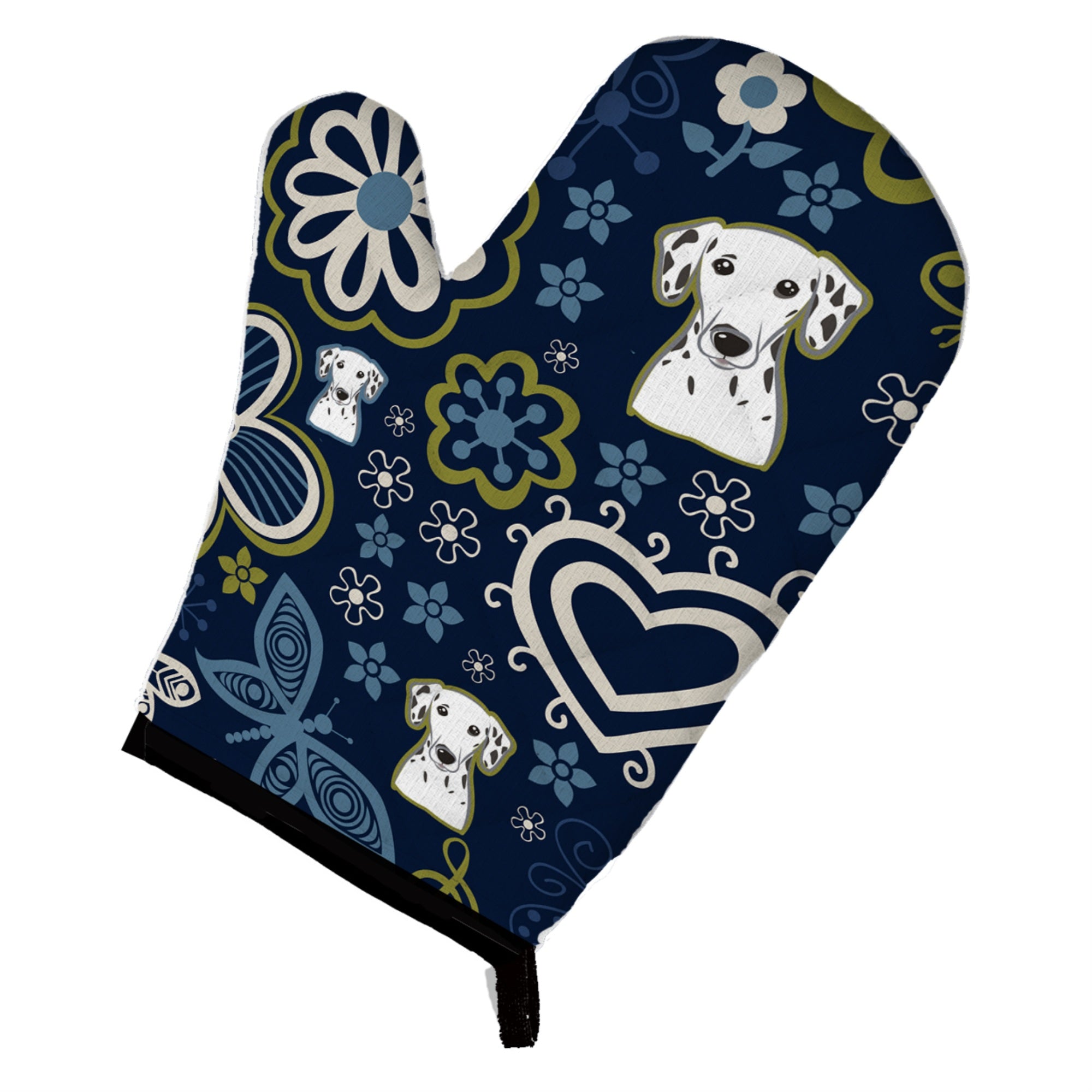 Caroline'S Treasures Blue Flowers Dalmatian, Large, Multicolor Oven Mitt