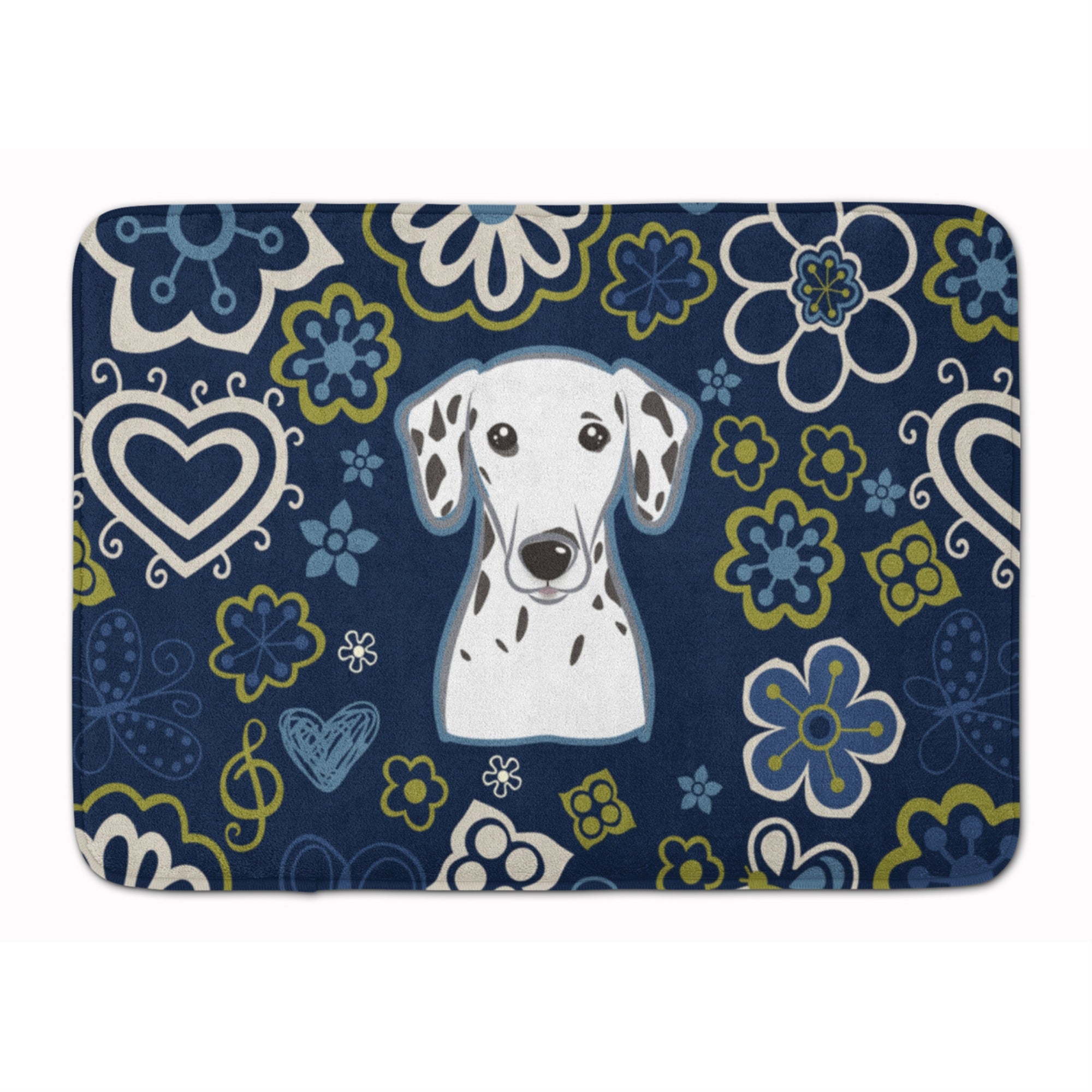 Caroline'S Treasures Blue Flowers Dalmatian Floor Mat, 19 X 27, Multicolor