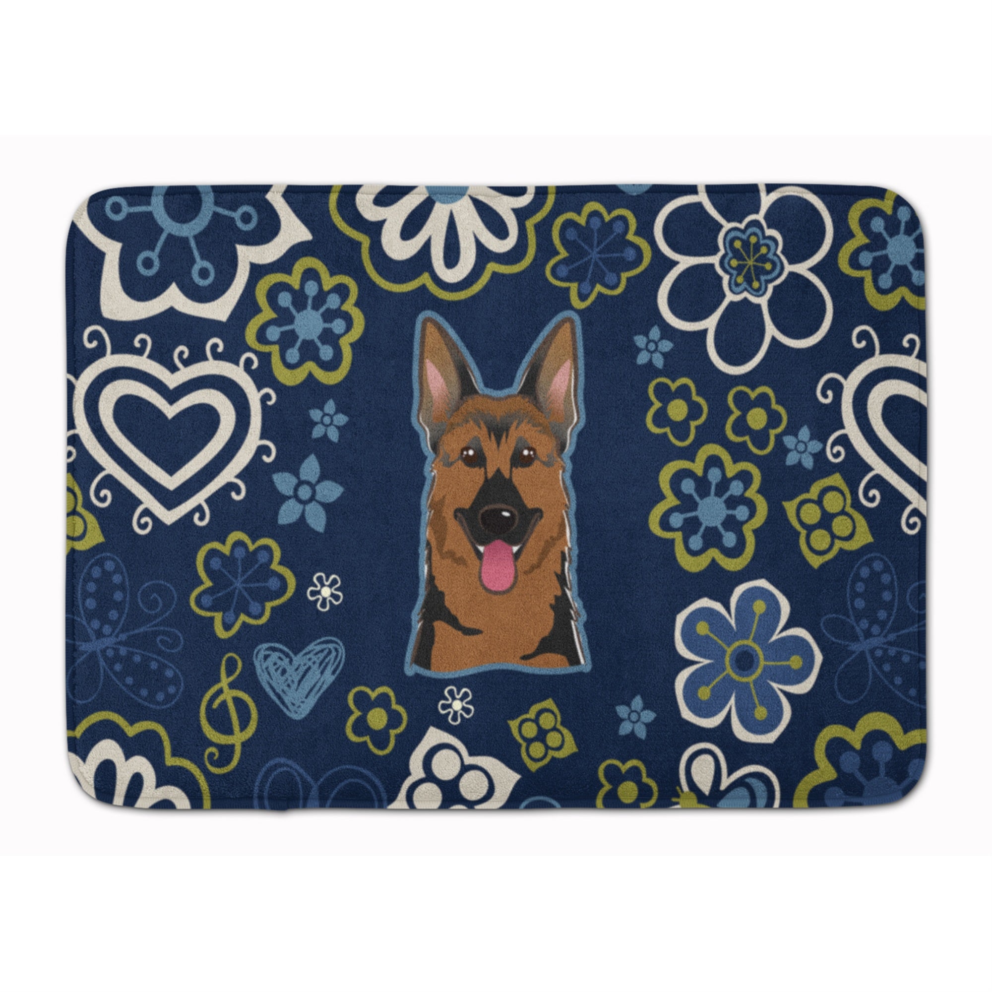 Caroline'S Treasures Blue Flowers German Shepherd Floor Mat, 19 X 27, Multicolor