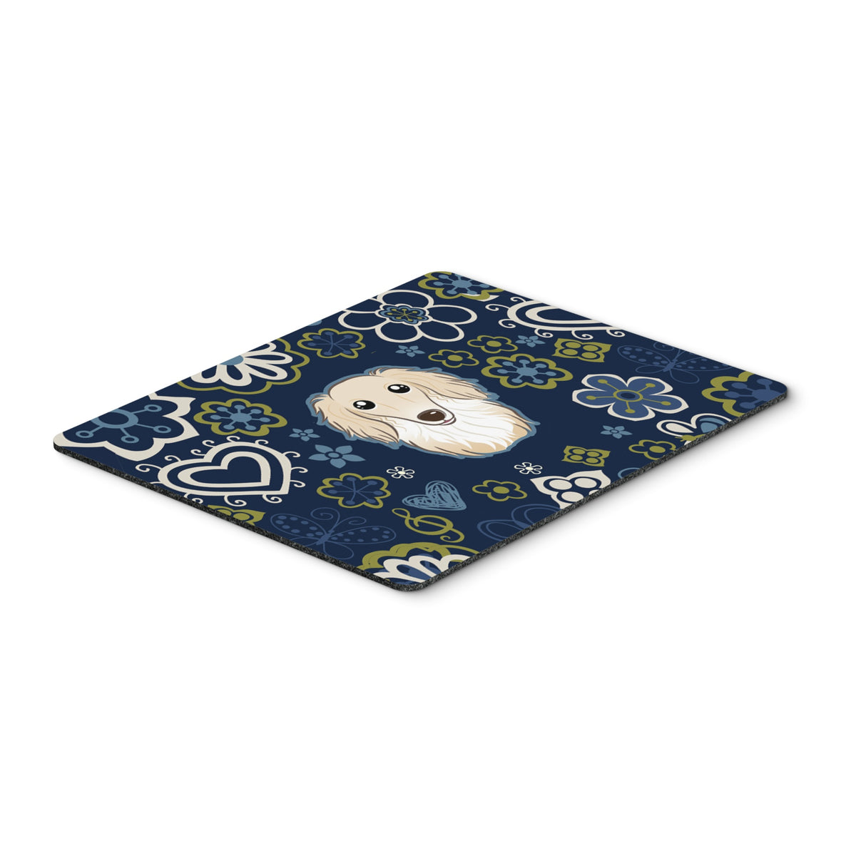 Blue Flowers Longhair Creme Dachshund Mouse Pad, Hot Pad Or Trivet