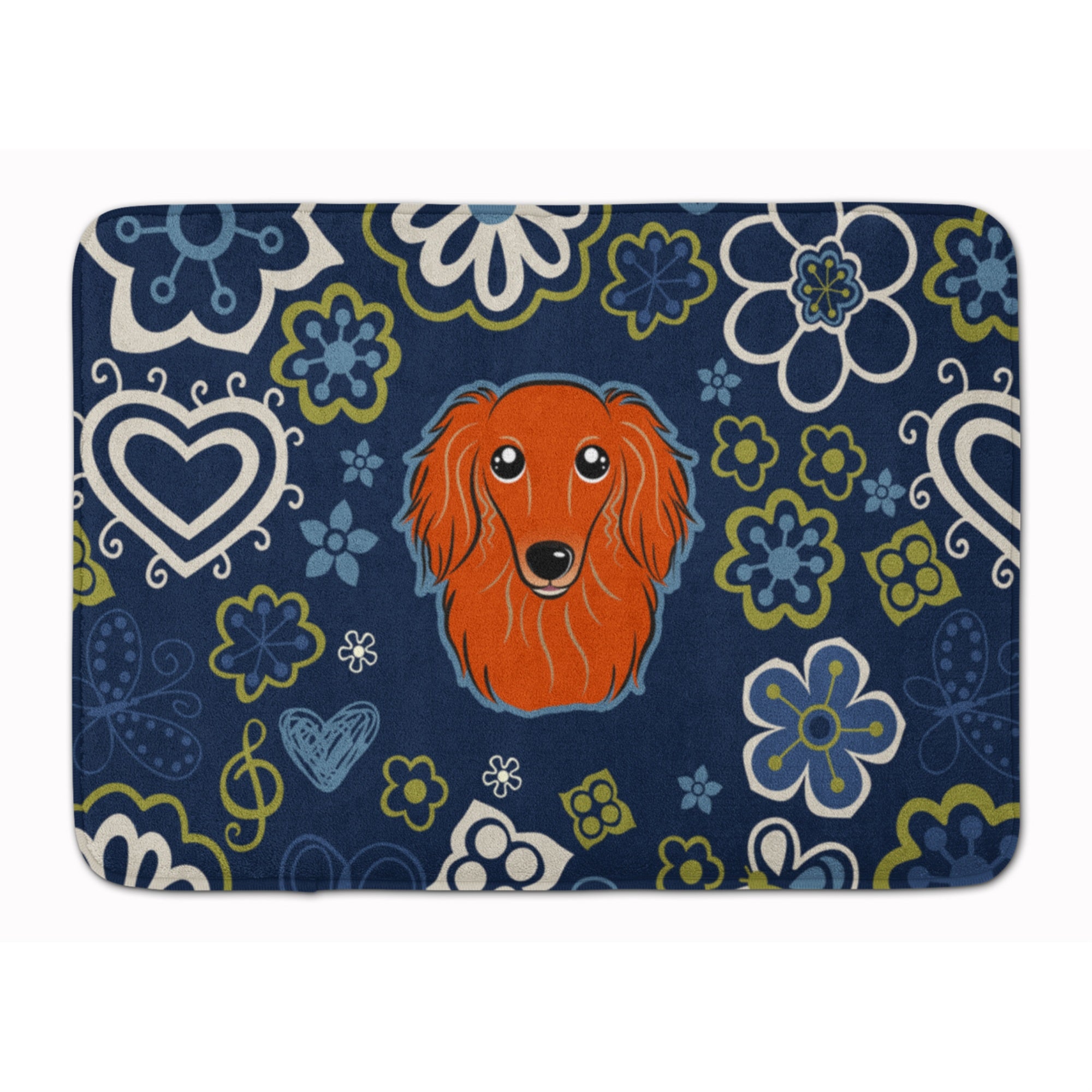 Caroline'S Treasures Blue Flowers Longhair Red Dachshund Floor Mat, 19 X 27, Multicolor