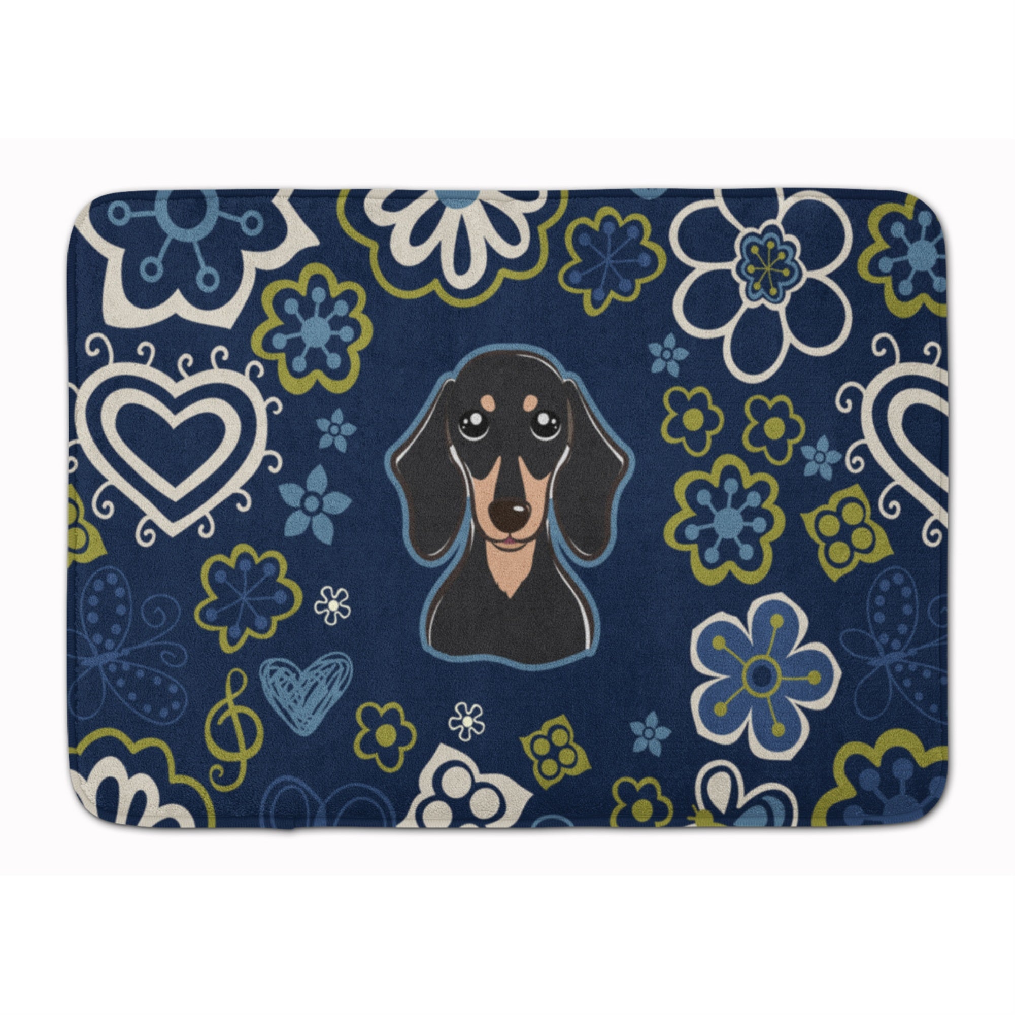 Caroline'S Treasures Flowers Smooth Black And Tan Dachshund Floor Mat, 19 X 27, Multicolor