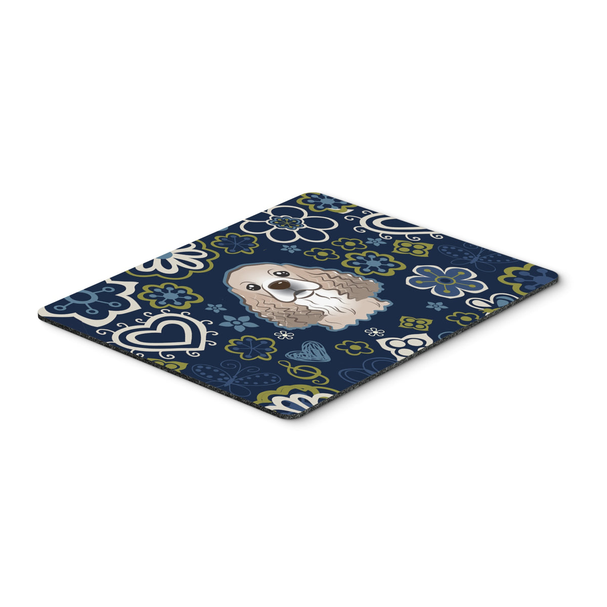 Blue Flowers Cocker Spaniel Mouse Pad, Hot Pad Or Trivet